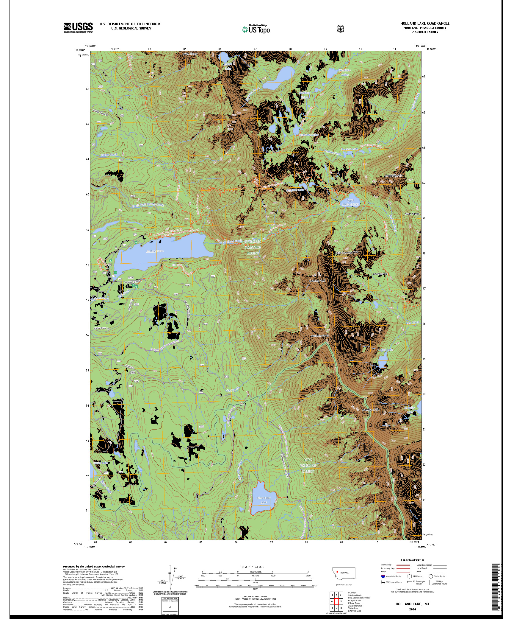 US TOPO 7.5-MINUTE MAP FOR HOLLAND LAKE, MT