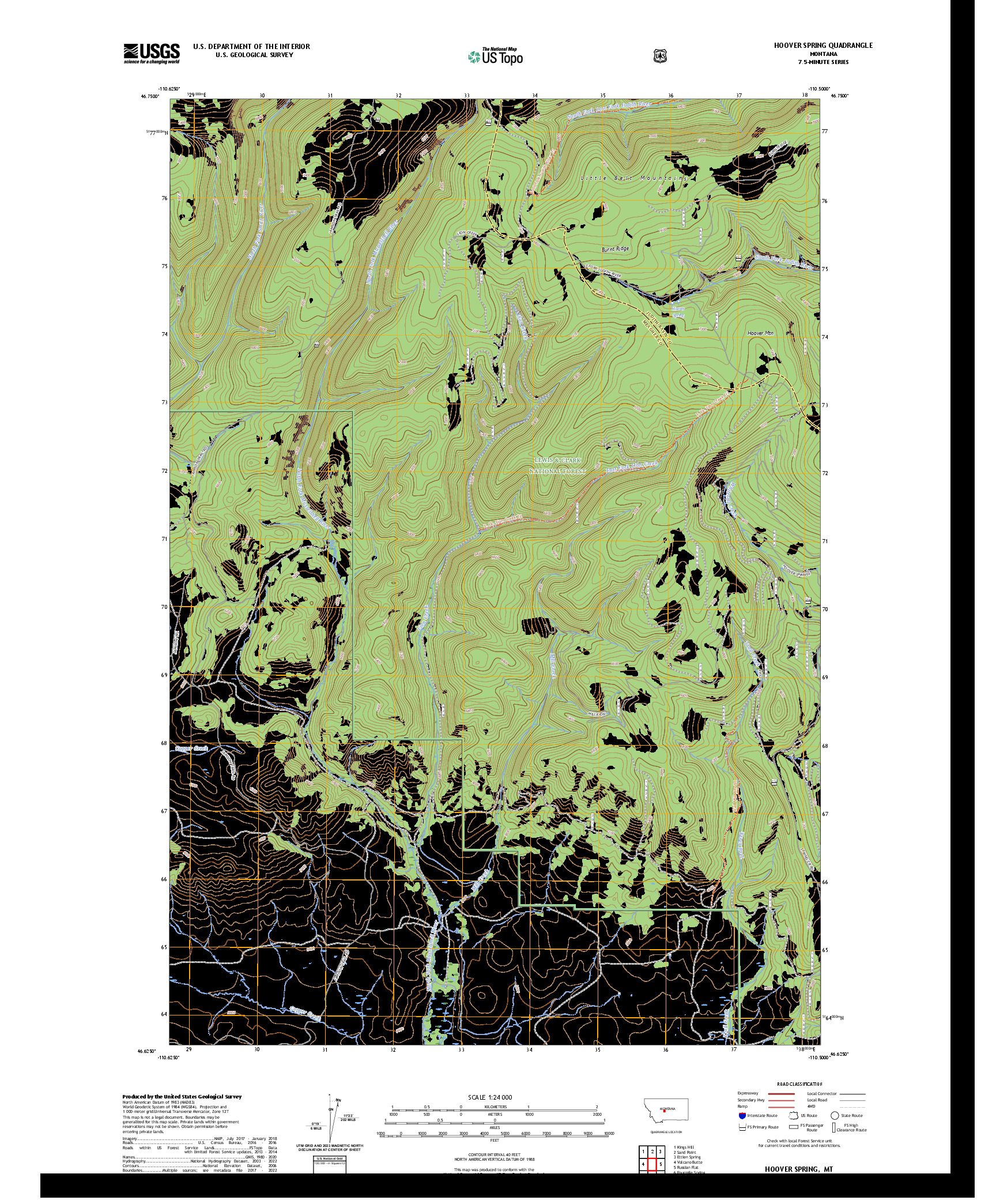 US TOPO 7.5-MINUTE MAP FOR HOOVER SPRING, MT