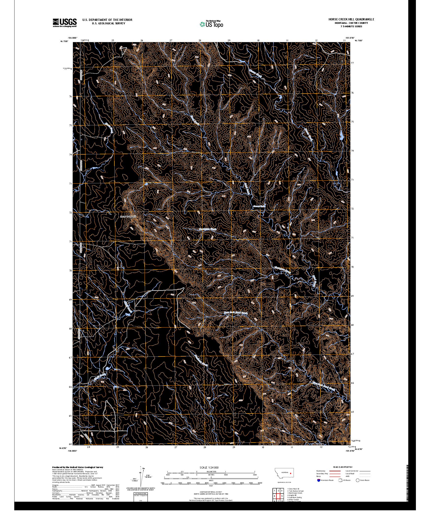 US TOPO 7.5-MINUTE MAP FOR HORSE CREEK HILL, MT