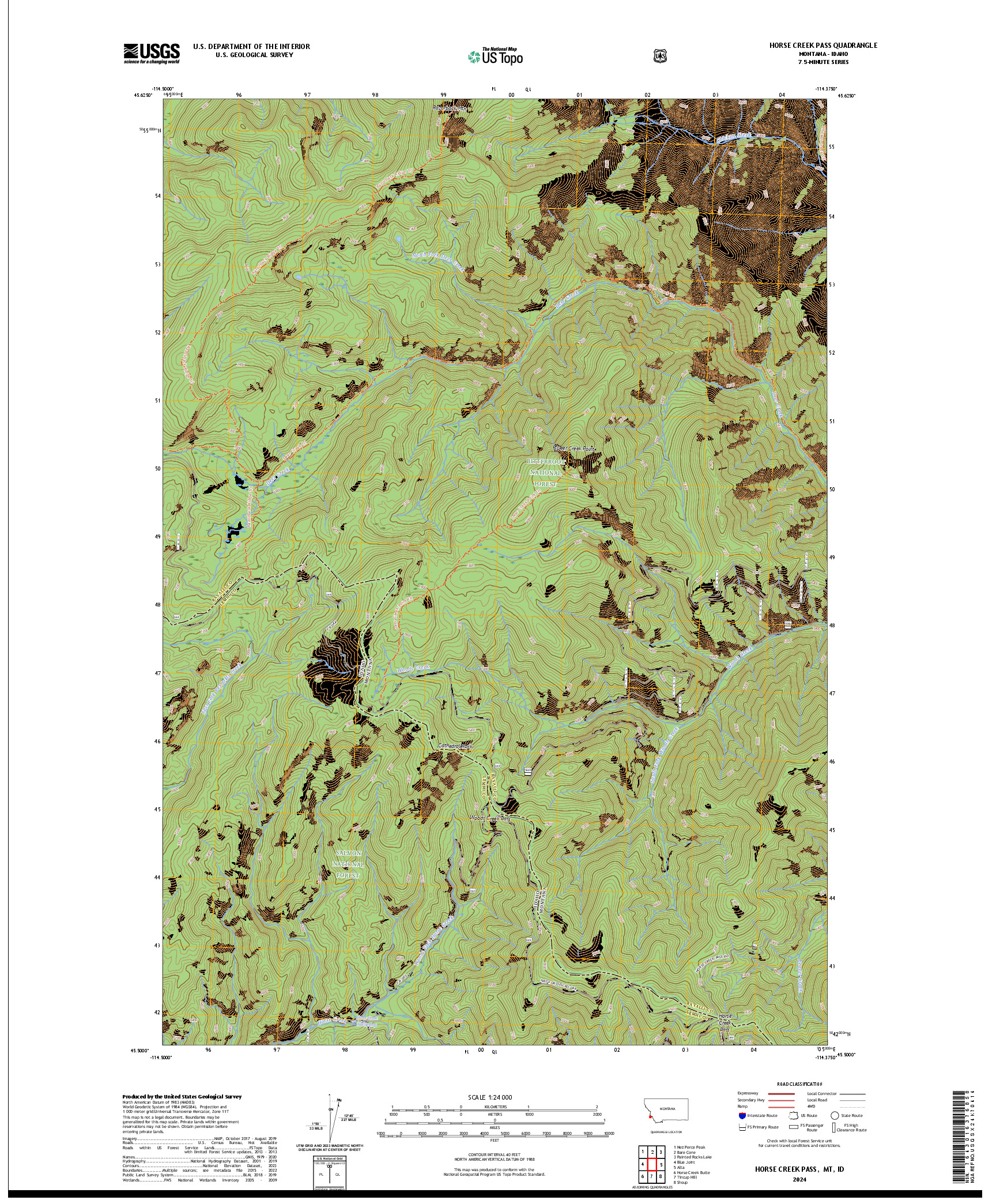 US TOPO 7.5-MINUTE MAP FOR HORSE CREEK PASS, MT,ID