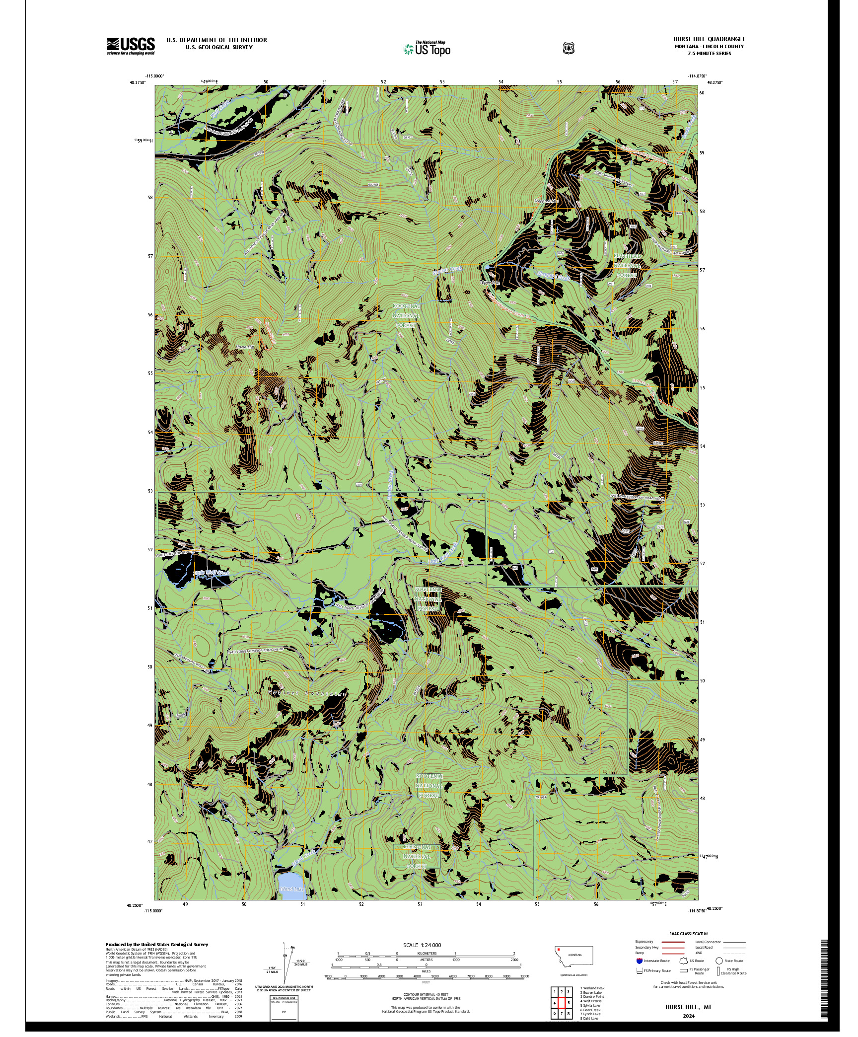 US TOPO 7.5-MINUTE MAP FOR HORSE HILL, MT
