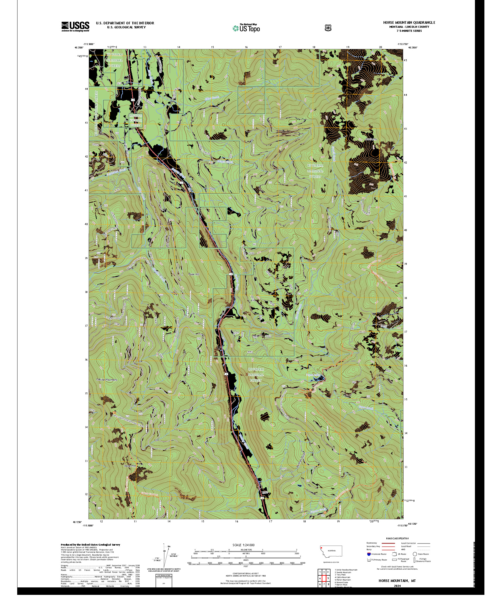 US TOPO 7.5-MINUTE MAP FOR HORSE MOUNTAIN, MT