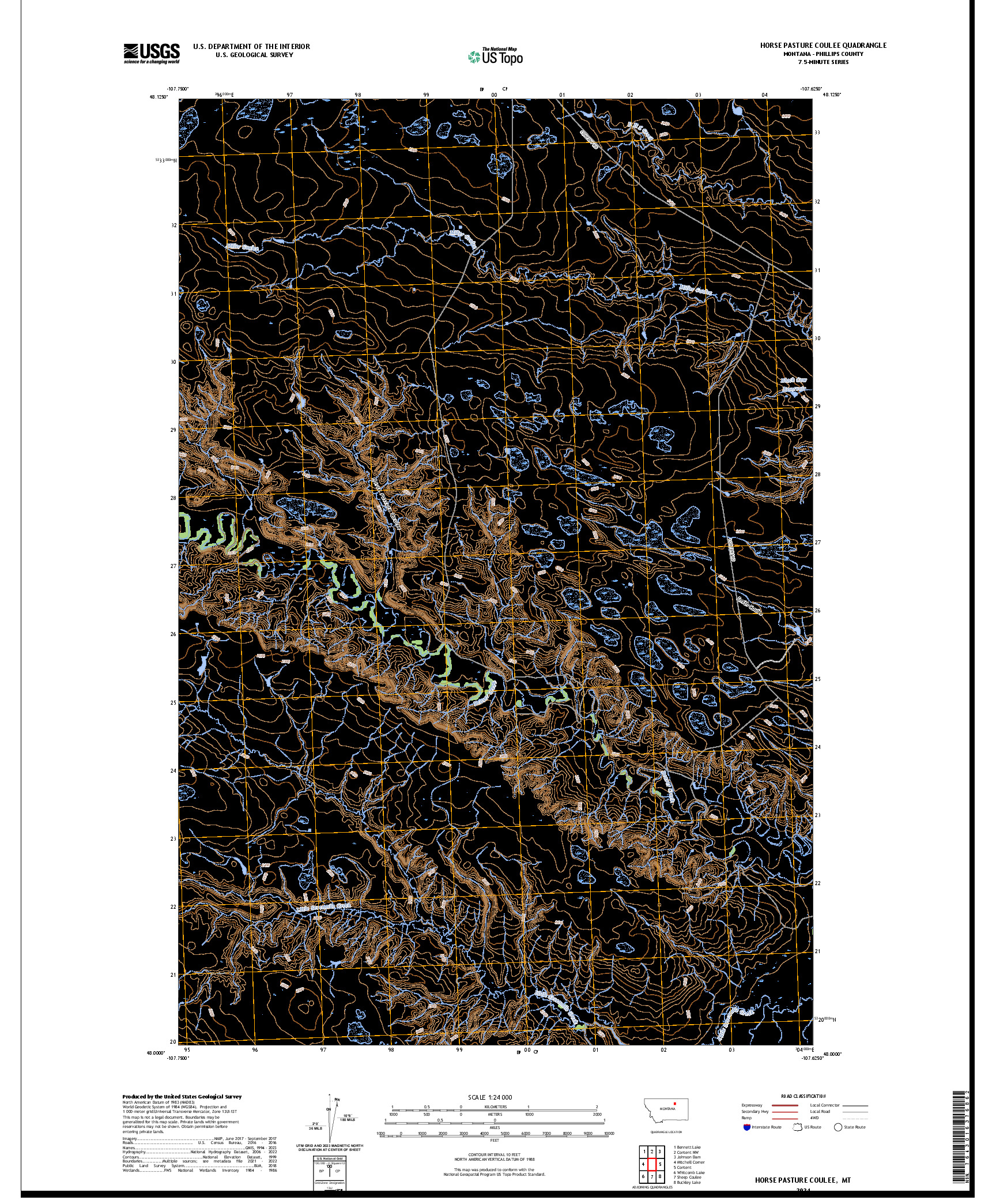 US TOPO 7.5-MINUTE MAP FOR HORSE PASTURE COULEE, MT