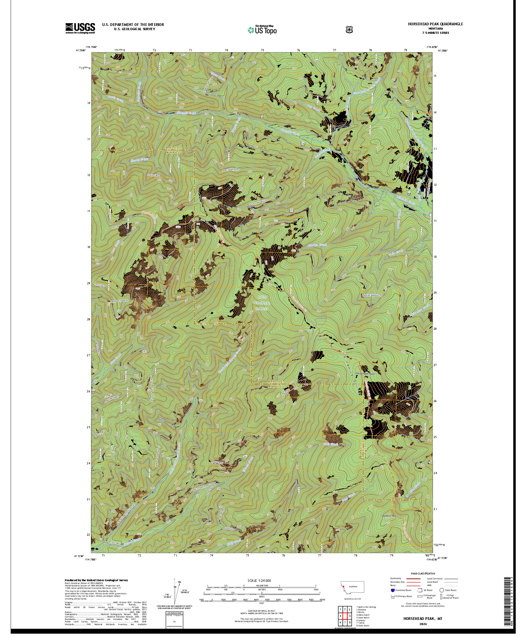 US TOPO 7.5-MINUTE MAP FOR HORSEHEAD PEAK, MT