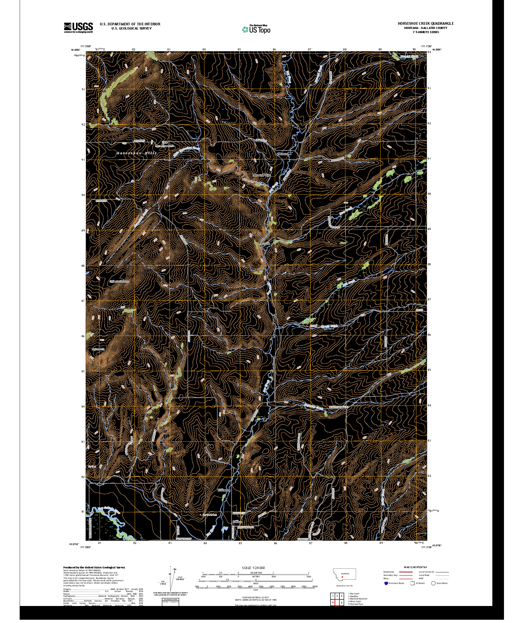 US TOPO 7.5-MINUTE MAP FOR HORSESHOE CREEK, MT