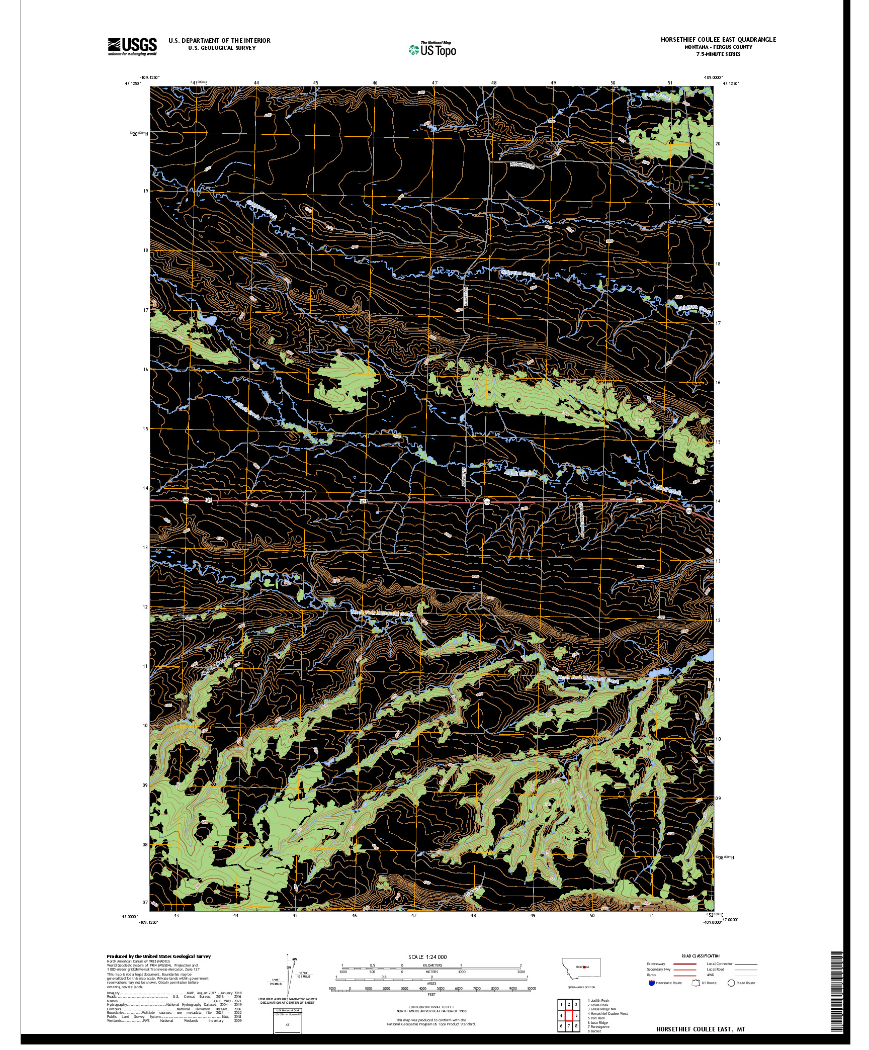 US TOPO 7.5-MINUTE MAP FOR HORSETHIEF COULEE EAST, MT