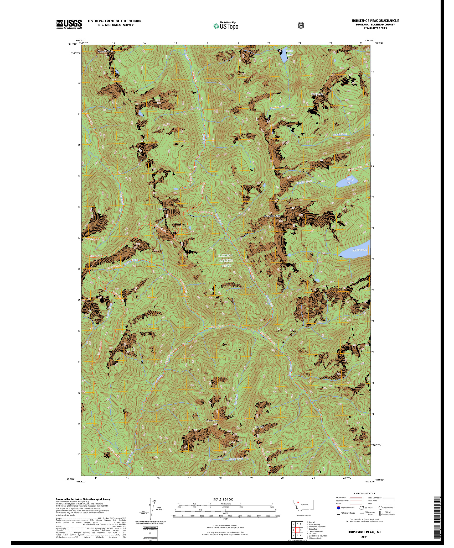 US TOPO 7.5-MINUTE MAP FOR HORSESHOE PEAK, MT