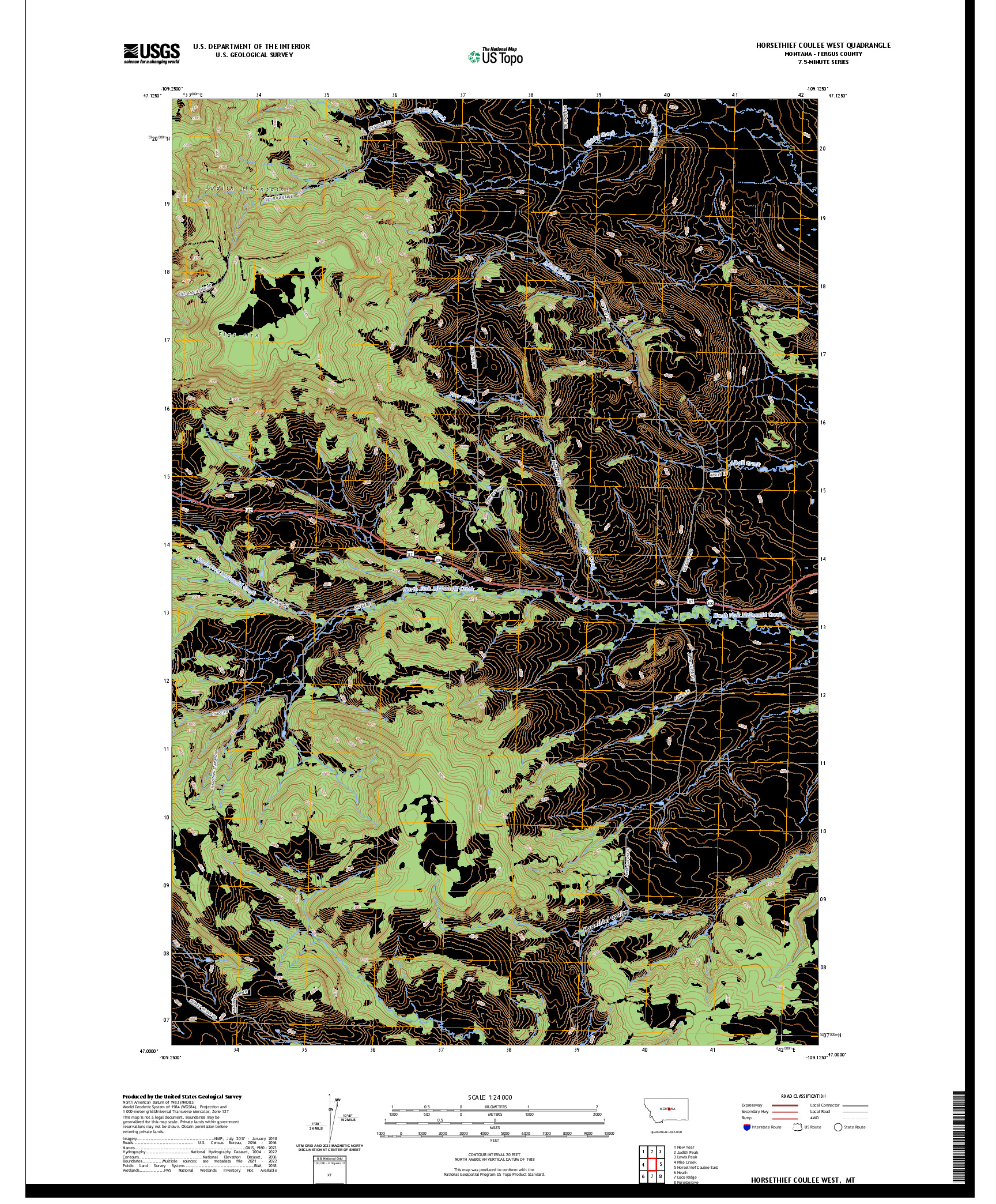 US TOPO 7.5-MINUTE MAP FOR HORSETHIEF COULEE WEST, MT