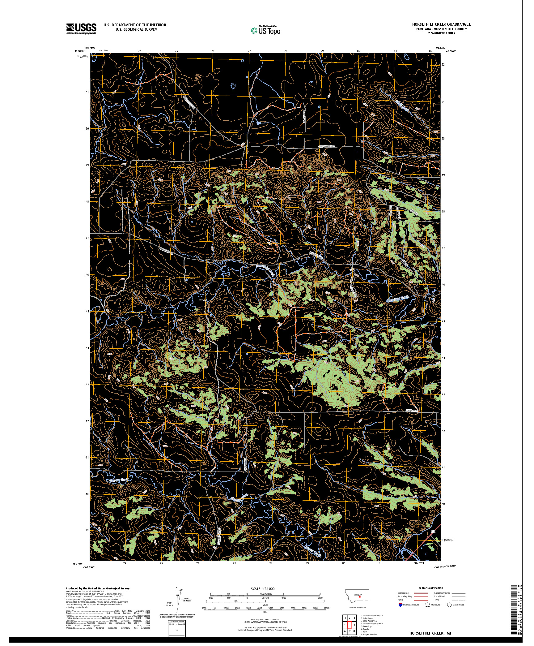 US TOPO 7.5-MINUTE MAP FOR HORSETHIEF CREEK, MT