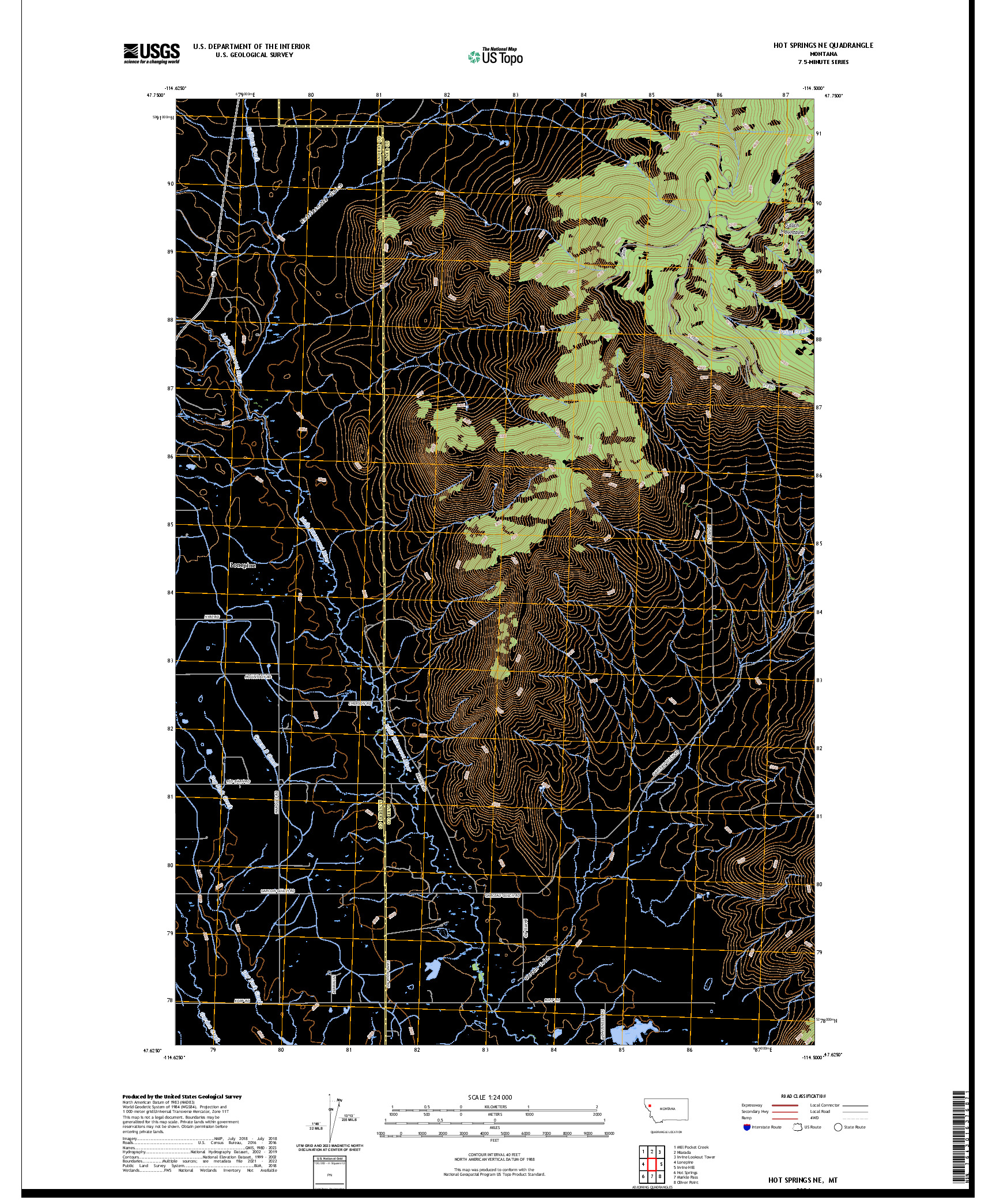 US TOPO 7.5-MINUTE MAP FOR HOT SPRINGS NE, MT