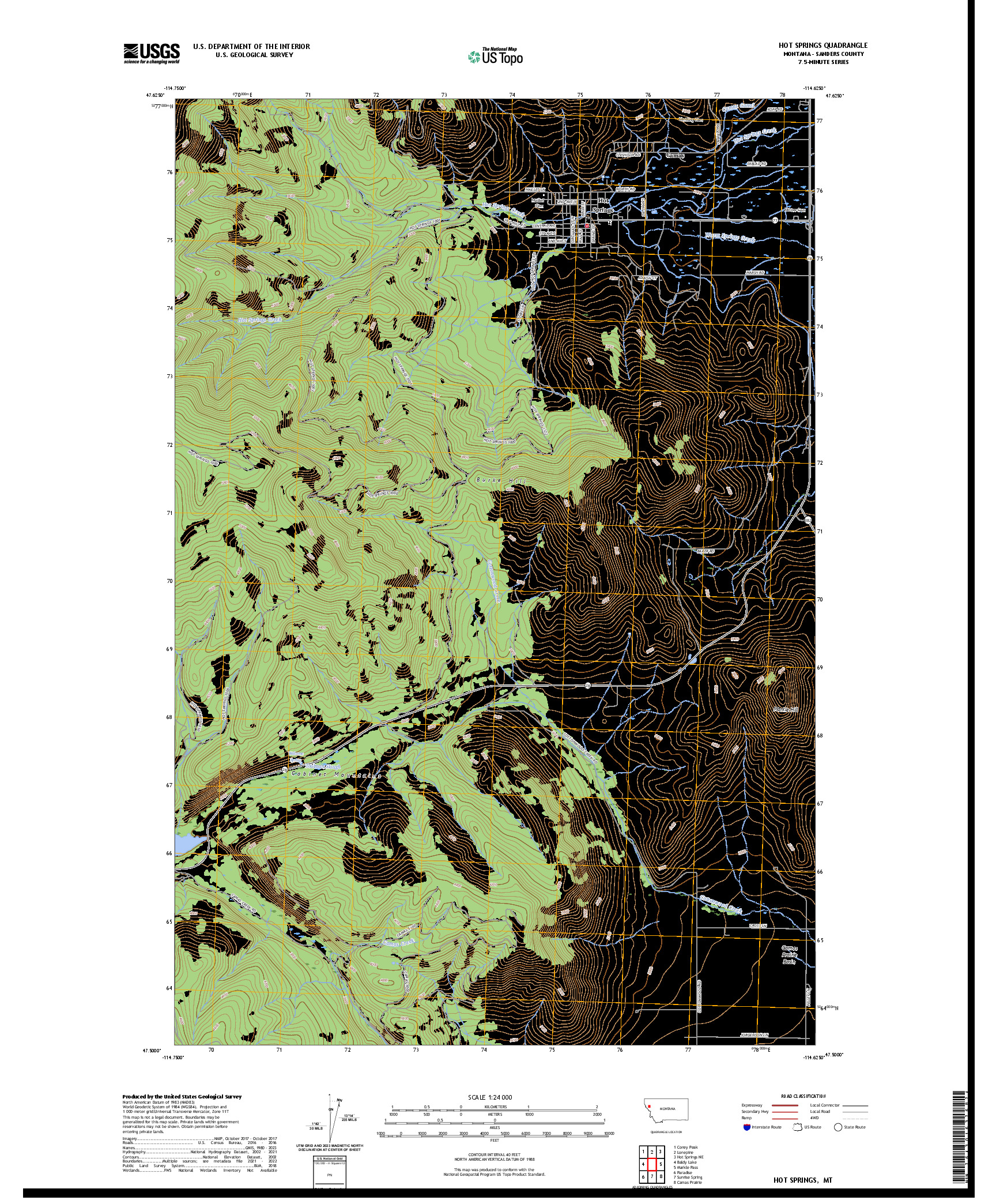 US TOPO 7.5-MINUTE MAP FOR HOT SPRINGS, MT