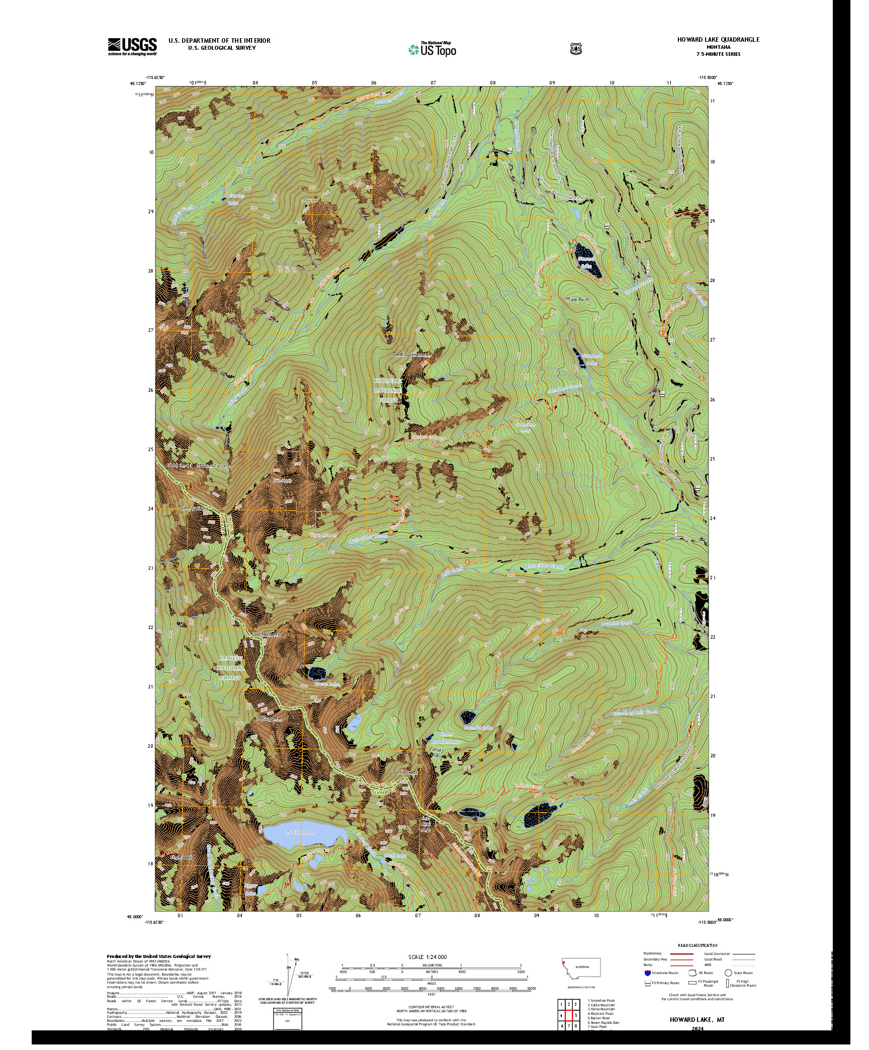 US TOPO 7.5-MINUTE MAP FOR HOWARD LAKE, MT