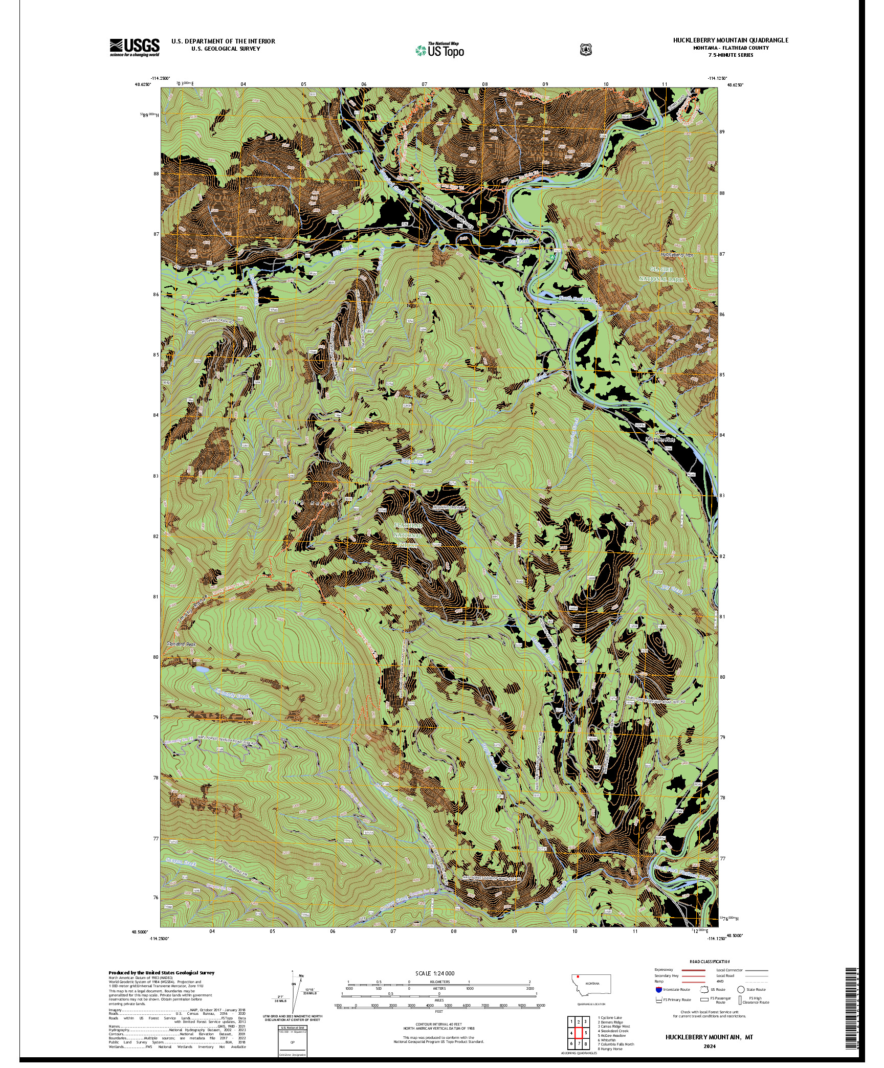 US TOPO 7.5-MINUTE MAP FOR HUCKLEBERRY MOUNTAIN, MT