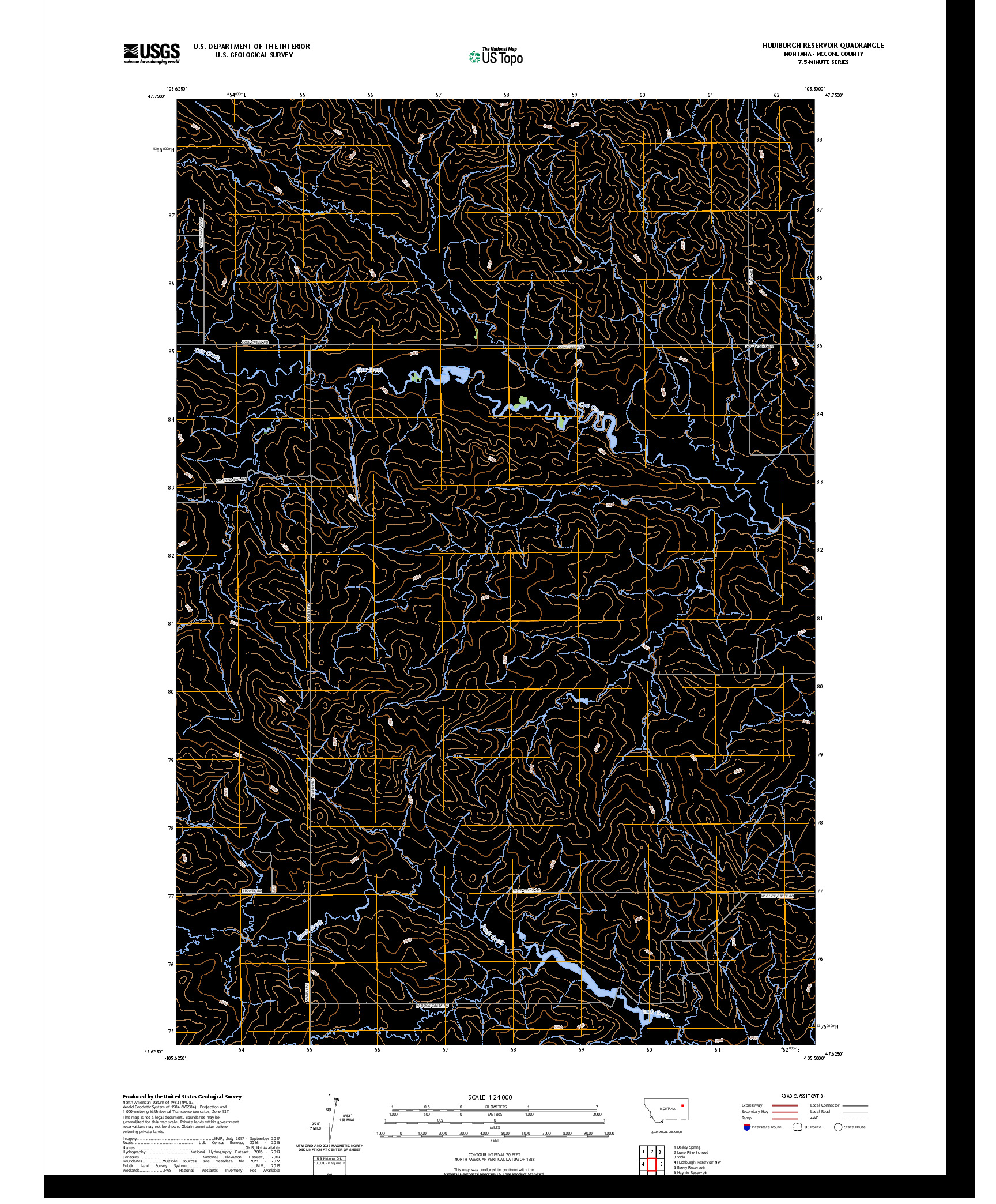 US TOPO 7.5-MINUTE MAP FOR HUDIBURGH RESERVOIR, MT