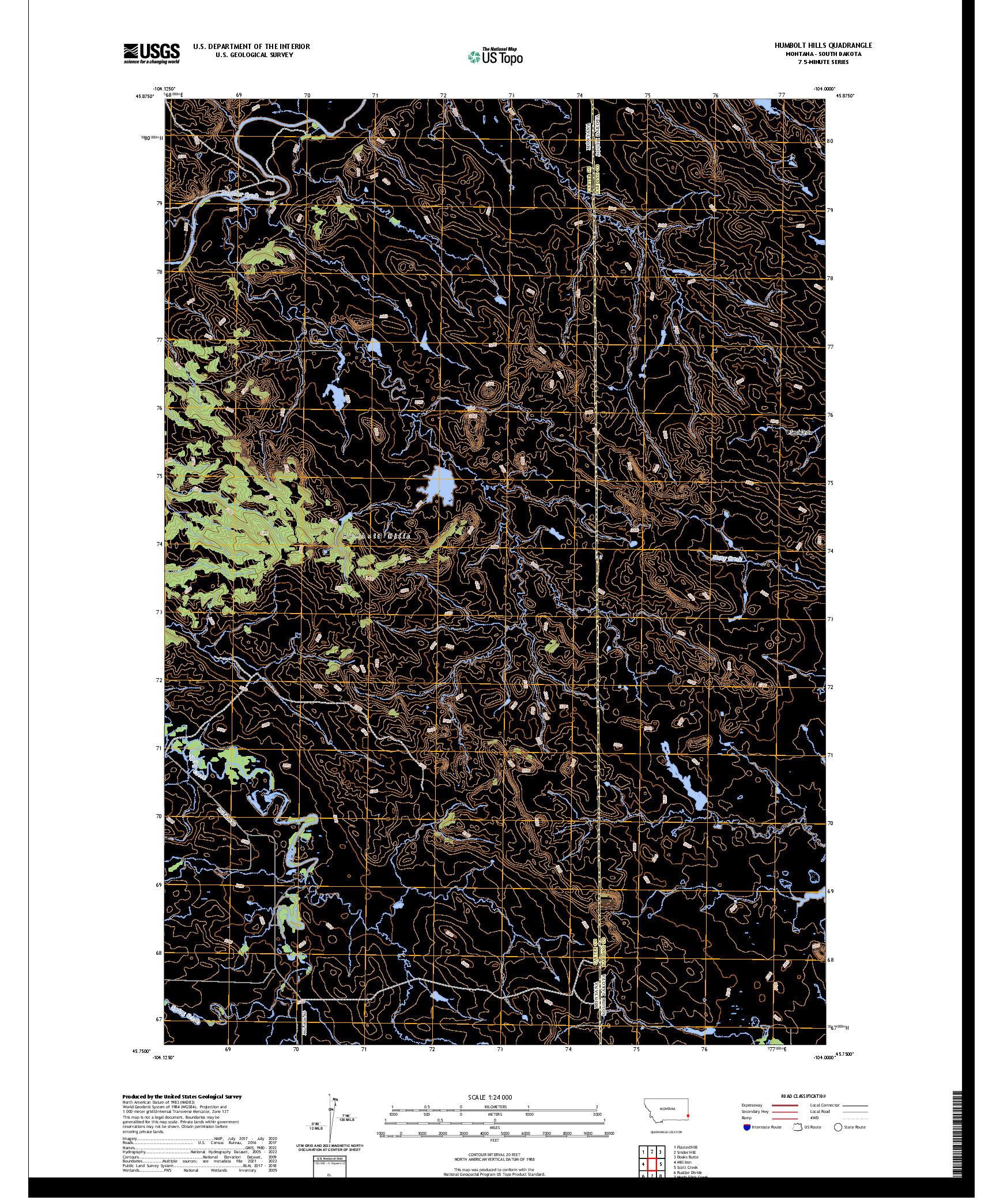 US TOPO 7.5-MINUTE MAP FOR HUMBOLT HILLS, MT,SD