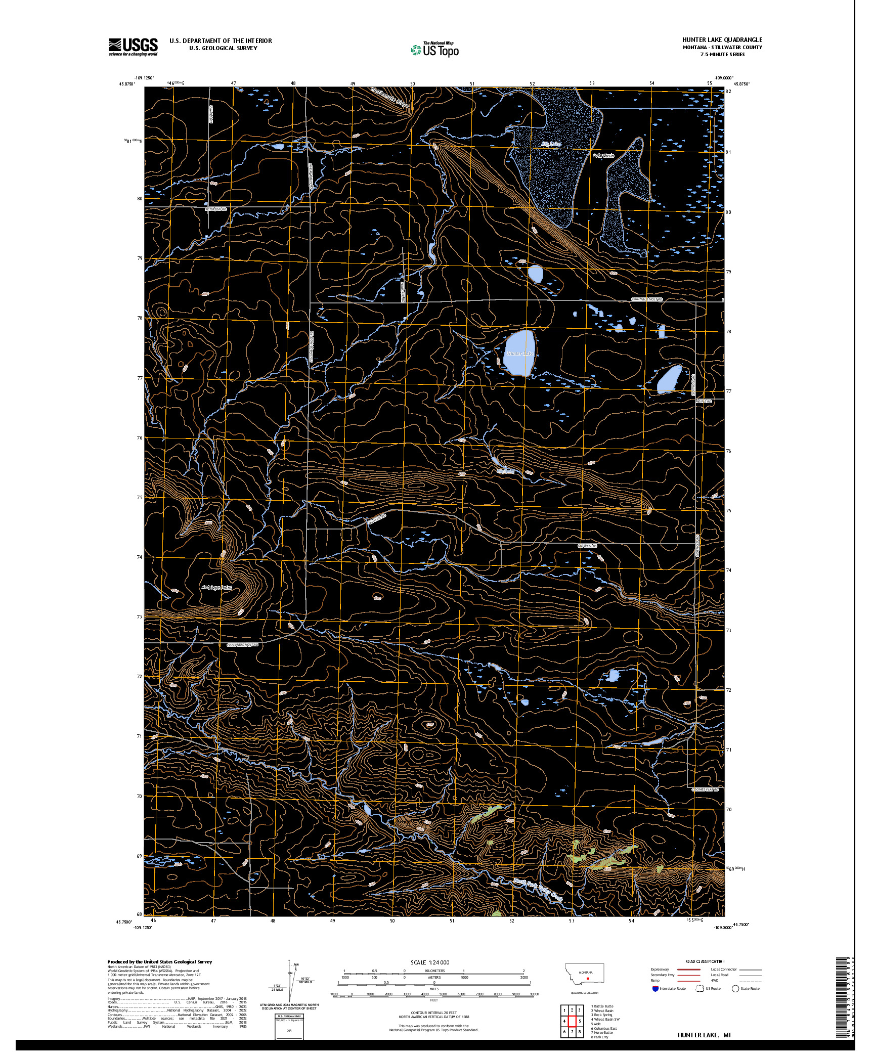 US TOPO 7.5-MINUTE MAP FOR HUNTER LAKE, MT