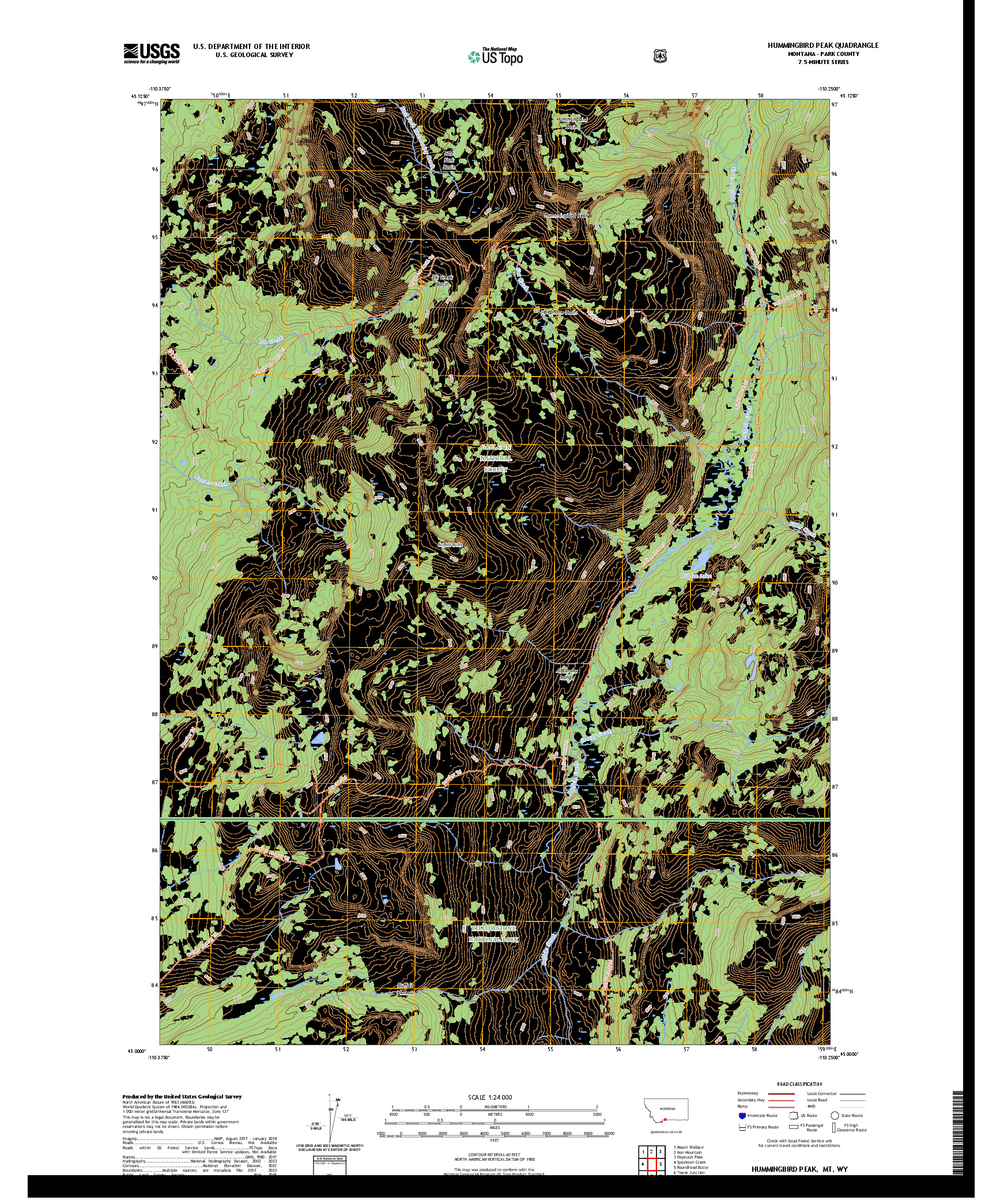US TOPO 7.5-MINUTE MAP FOR HUMMINGBIRD PEAK, MT,WY