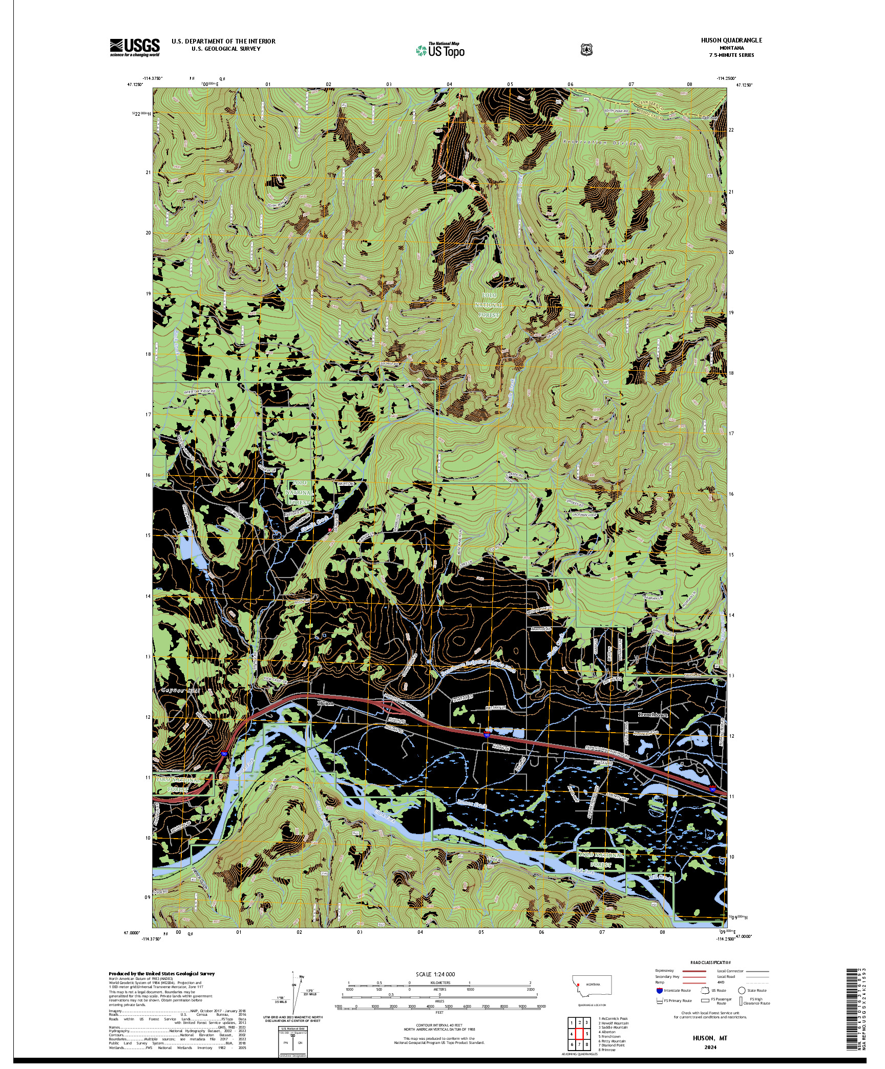 US TOPO 7.5-MINUTE MAP FOR HUSON, MT