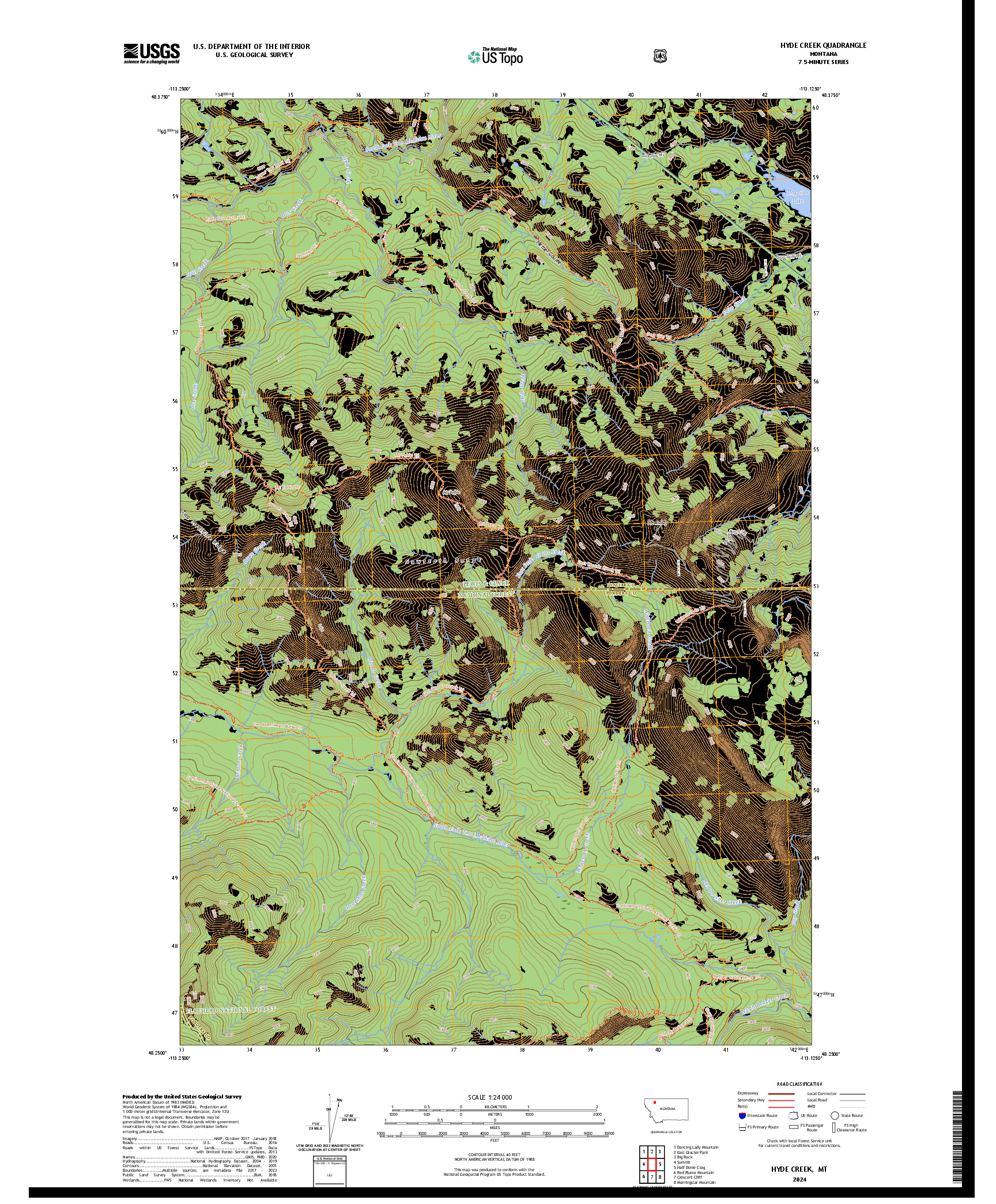 US TOPO 7.5-MINUTE MAP FOR HYDE CREEK, MT