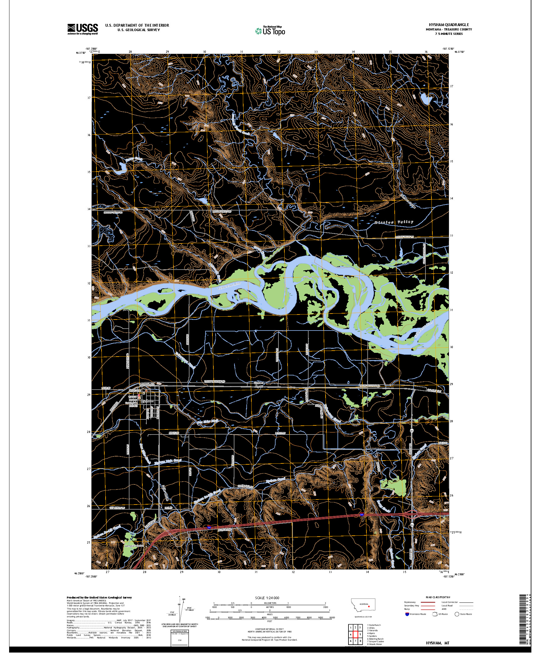 US TOPO 7.5-MINUTE MAP FOR HYSHAM, MT