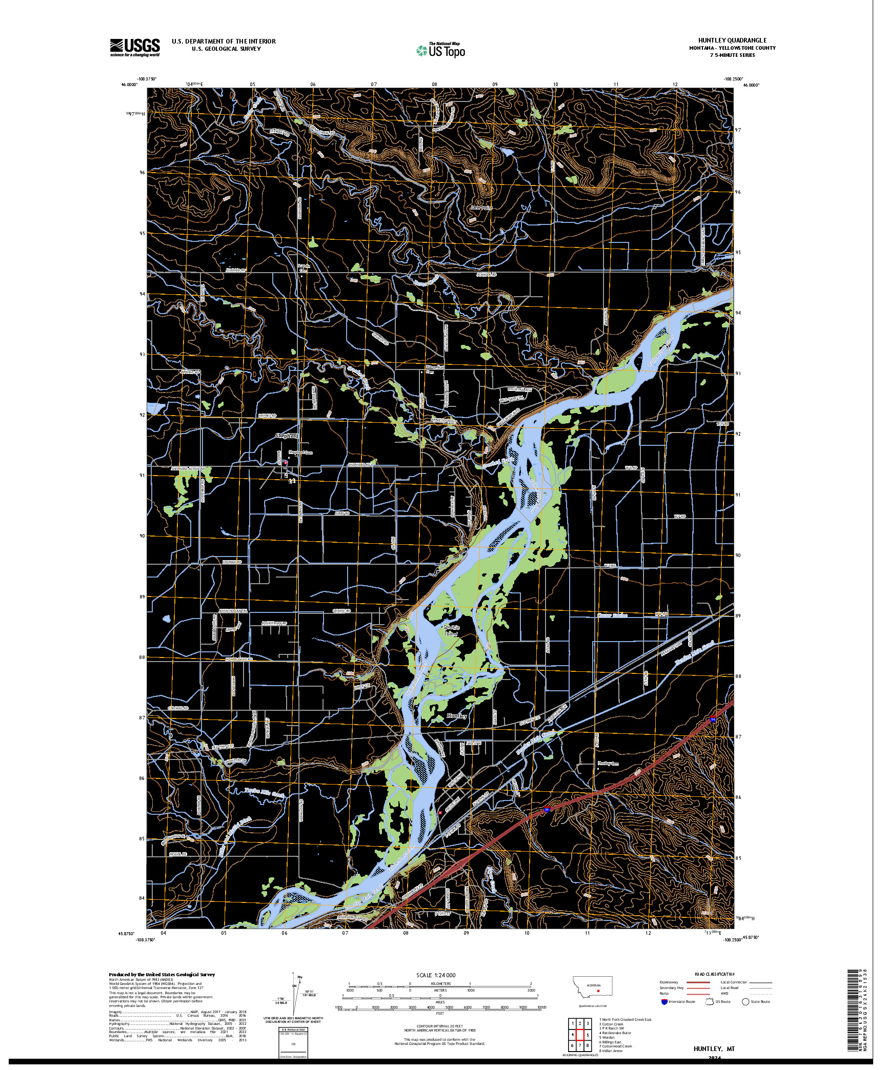 US TOPO 7.5-MINUTE MAP FOR HUNTLEY, MT