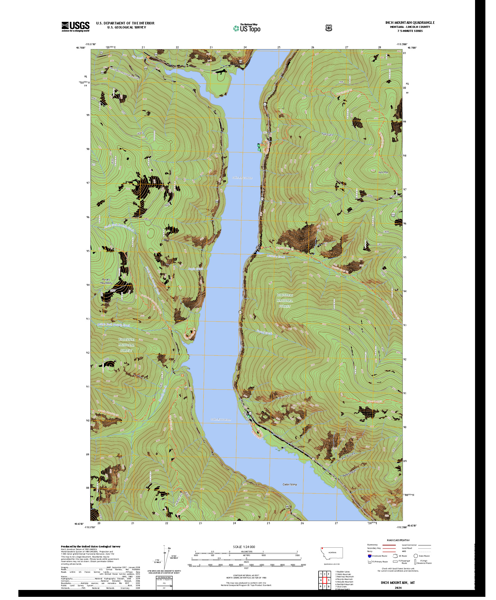 US TOPO 7.5-MINUTE MAP FOR INCH MOUNTAIN, MT