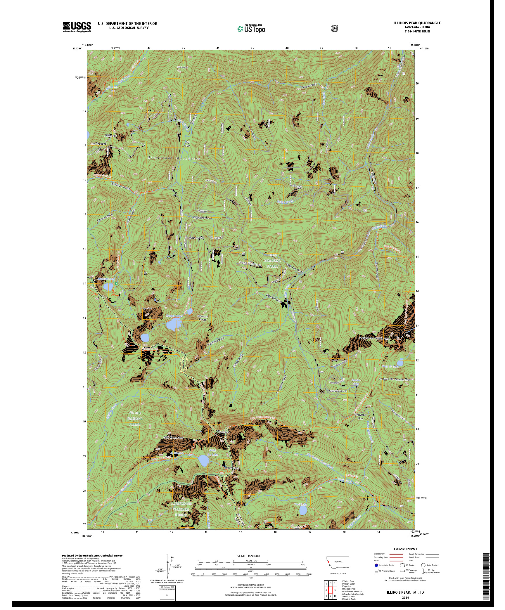 US TOPO 7.5-MINUTE MAP FOR ILLINOIS PEAK, MT,ID