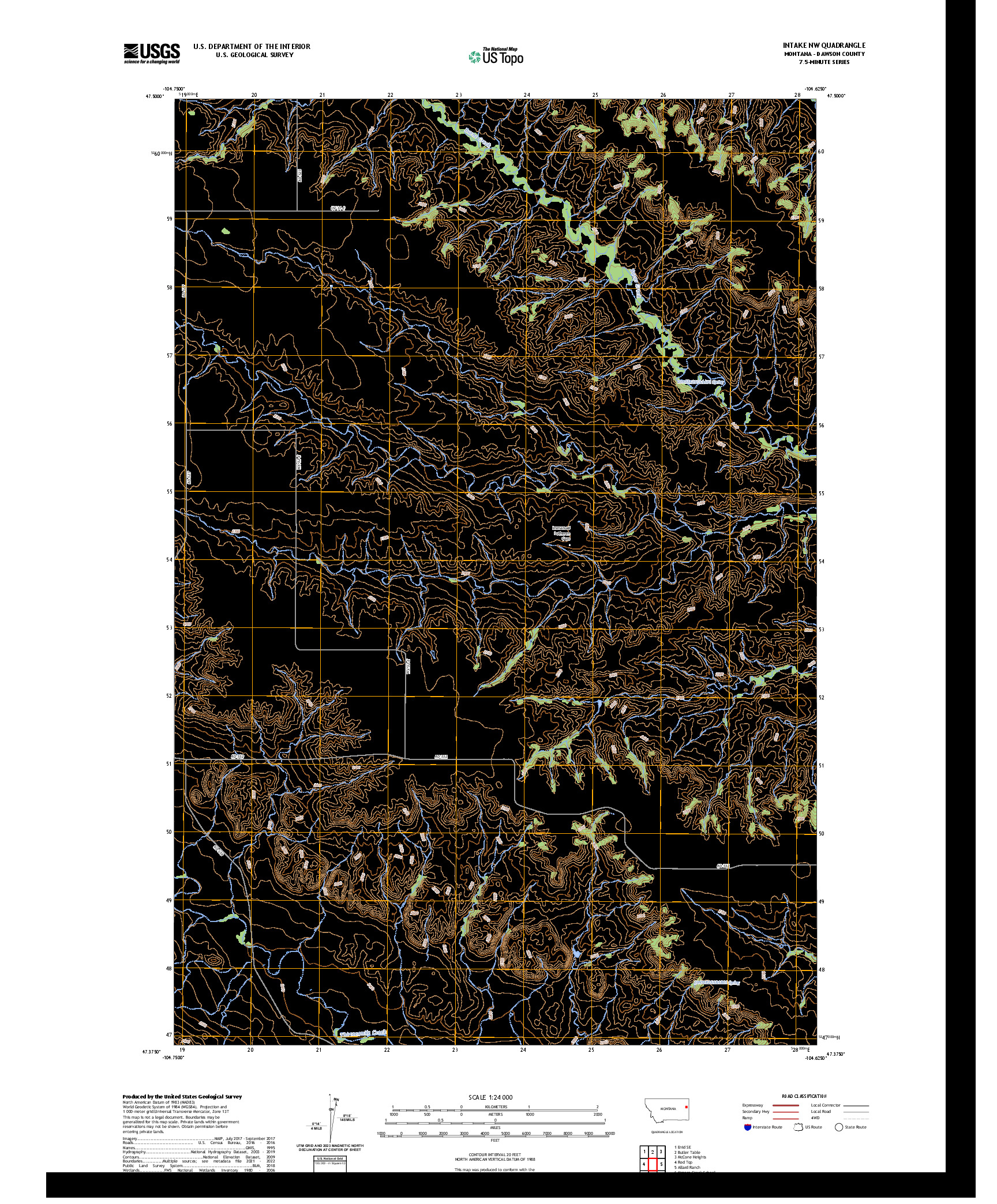 US TOPO 7.5-MINUTE MAP FOR INTAKE NW, MT