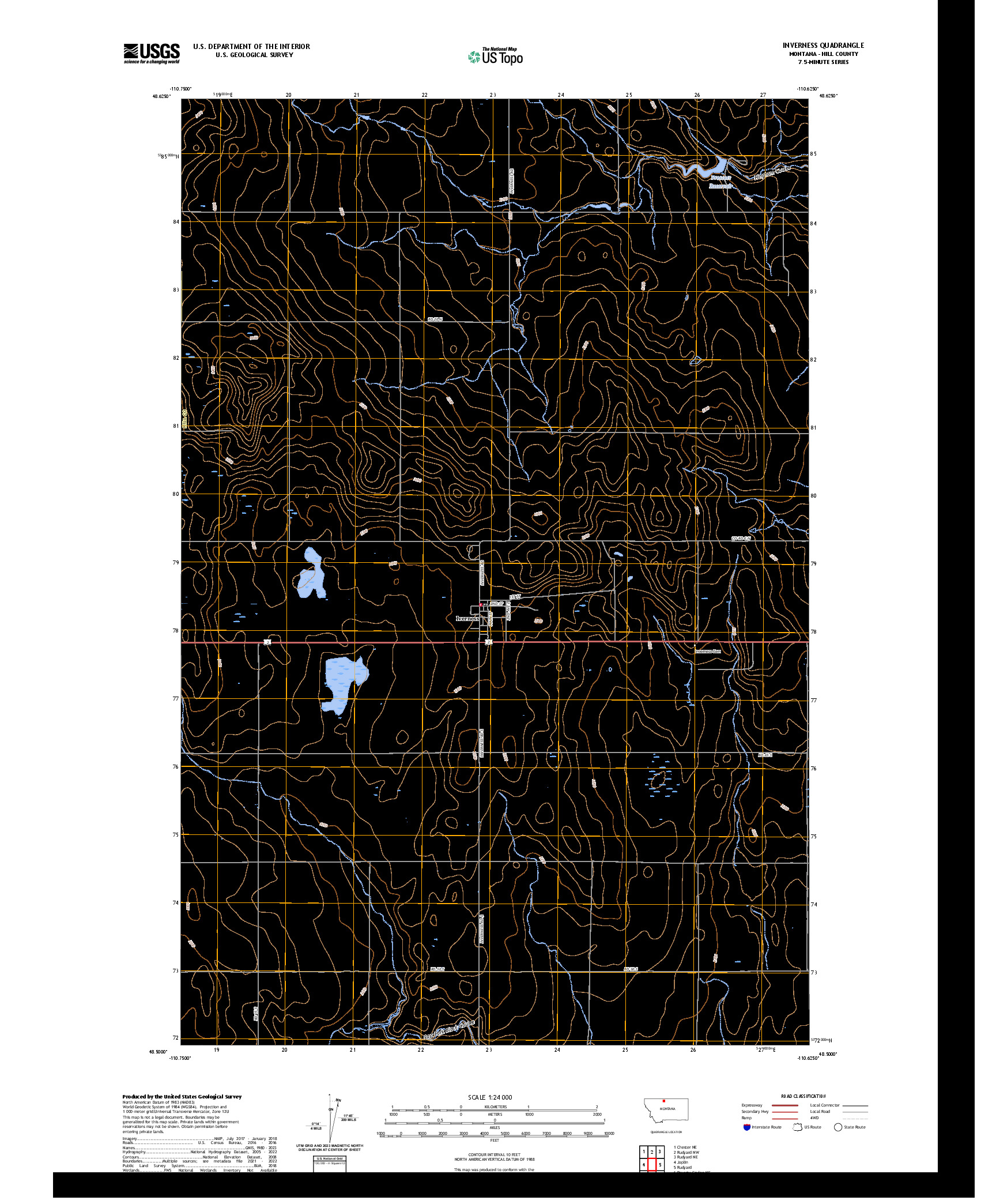 US TOPO 7.5-MINUTE MAP FOR INVERNESS, MT