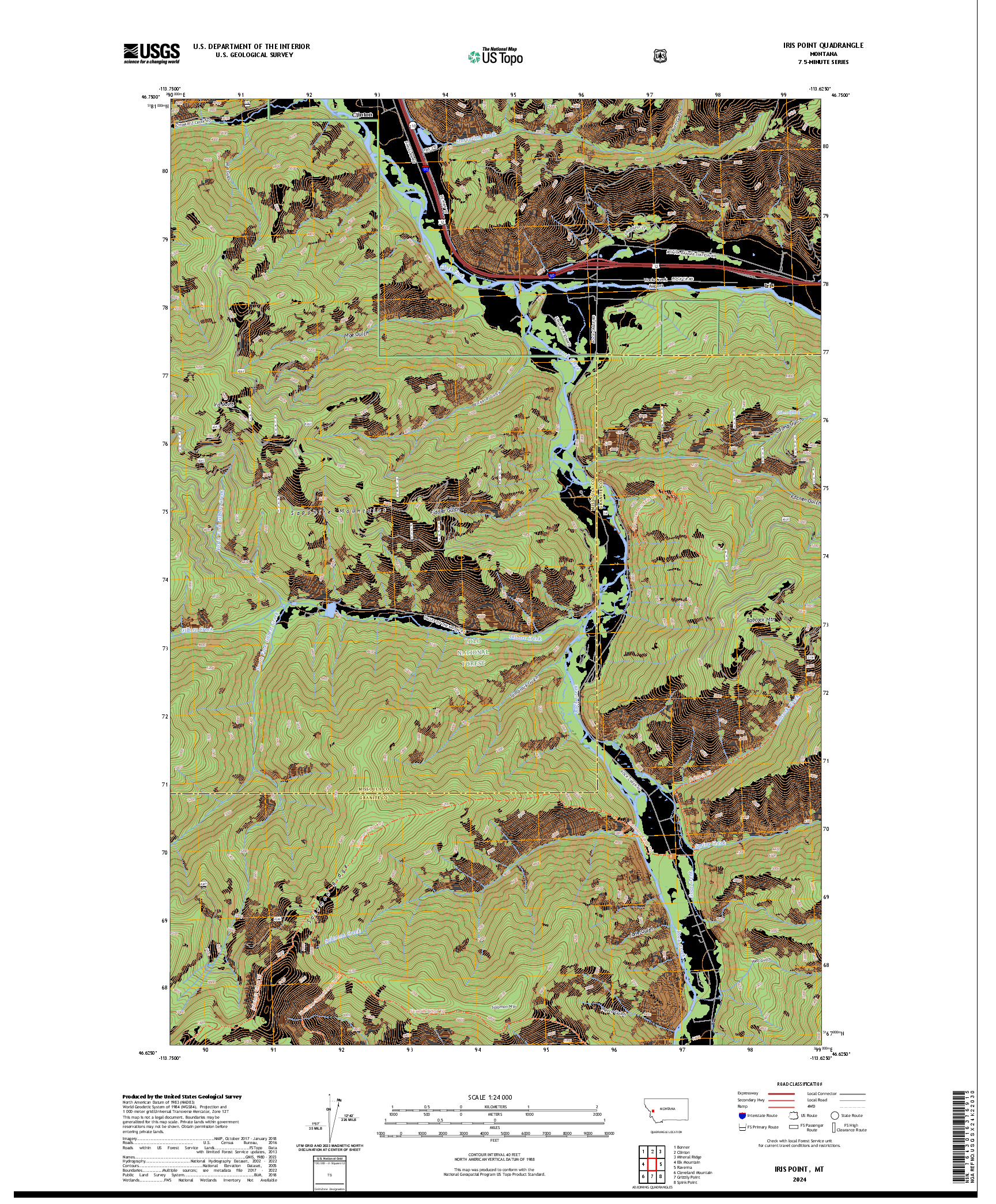US TOPO 7.5-MINUTE MAP FOR IRIS POINT, MT