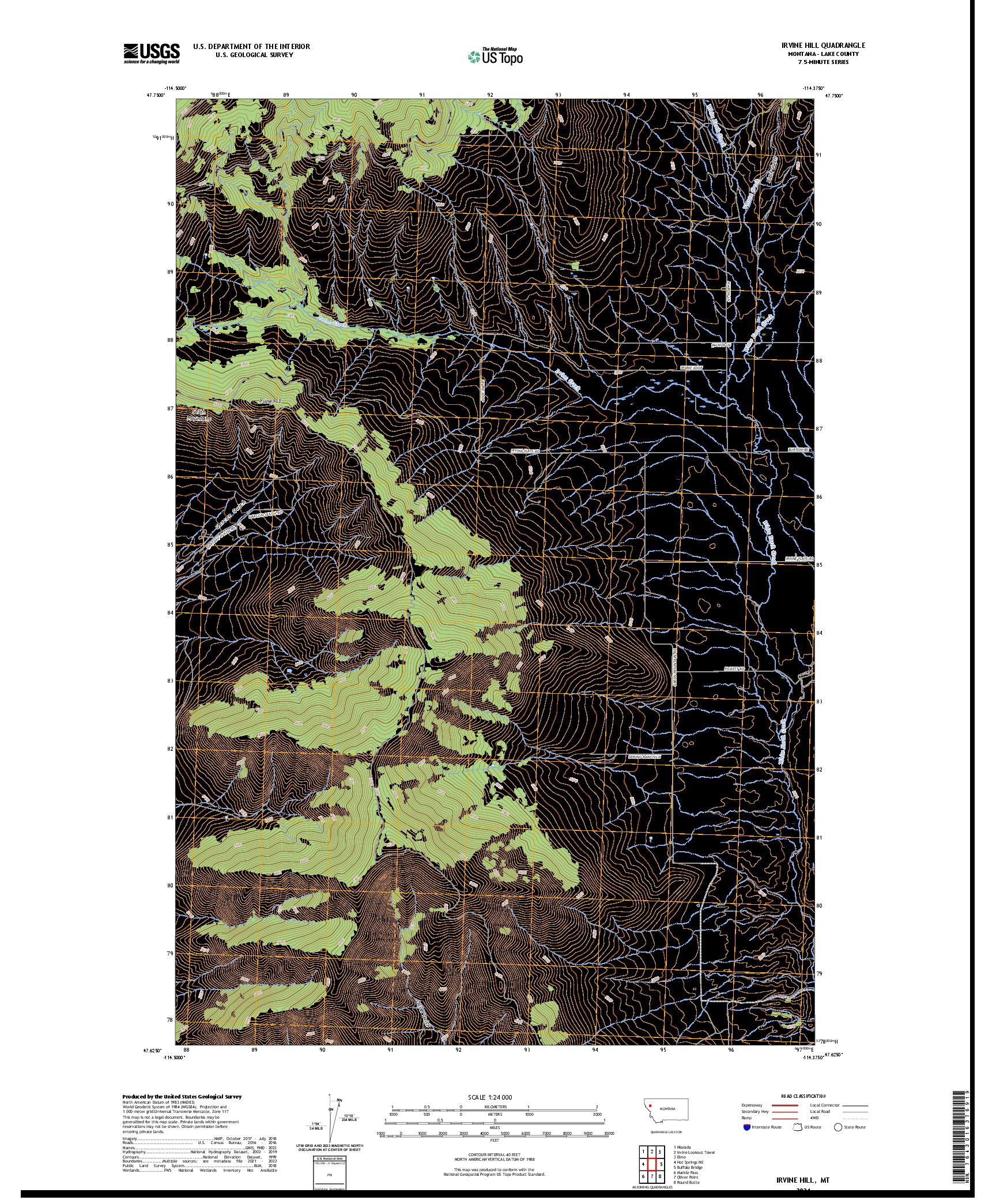 US TOPO 7.5-MINUTE MAP FOR IRVINE HILL, MT
