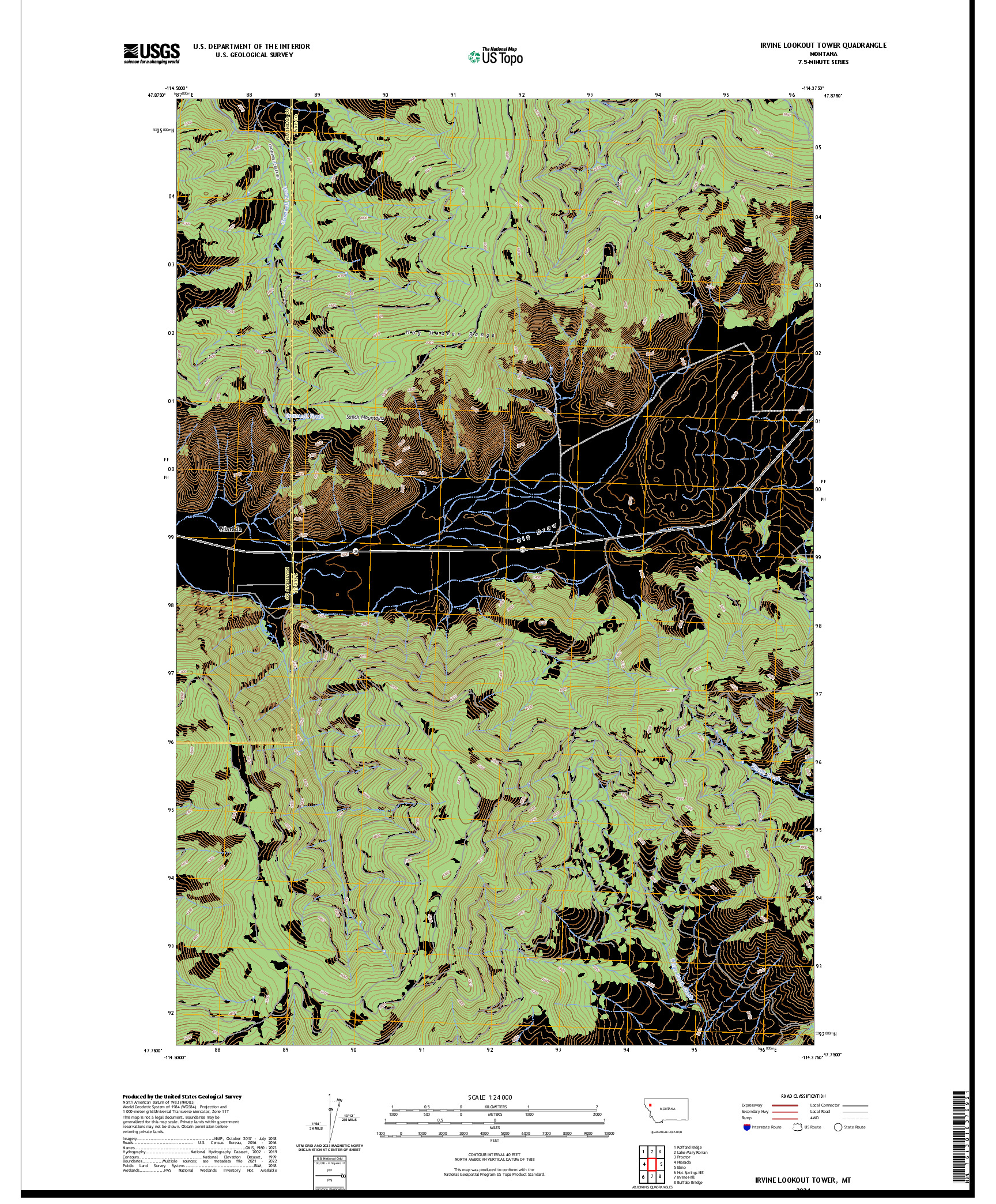US TOPO 7.5-MINUTE MAP FOR IRVINE LOOKOUT TOWER, MT