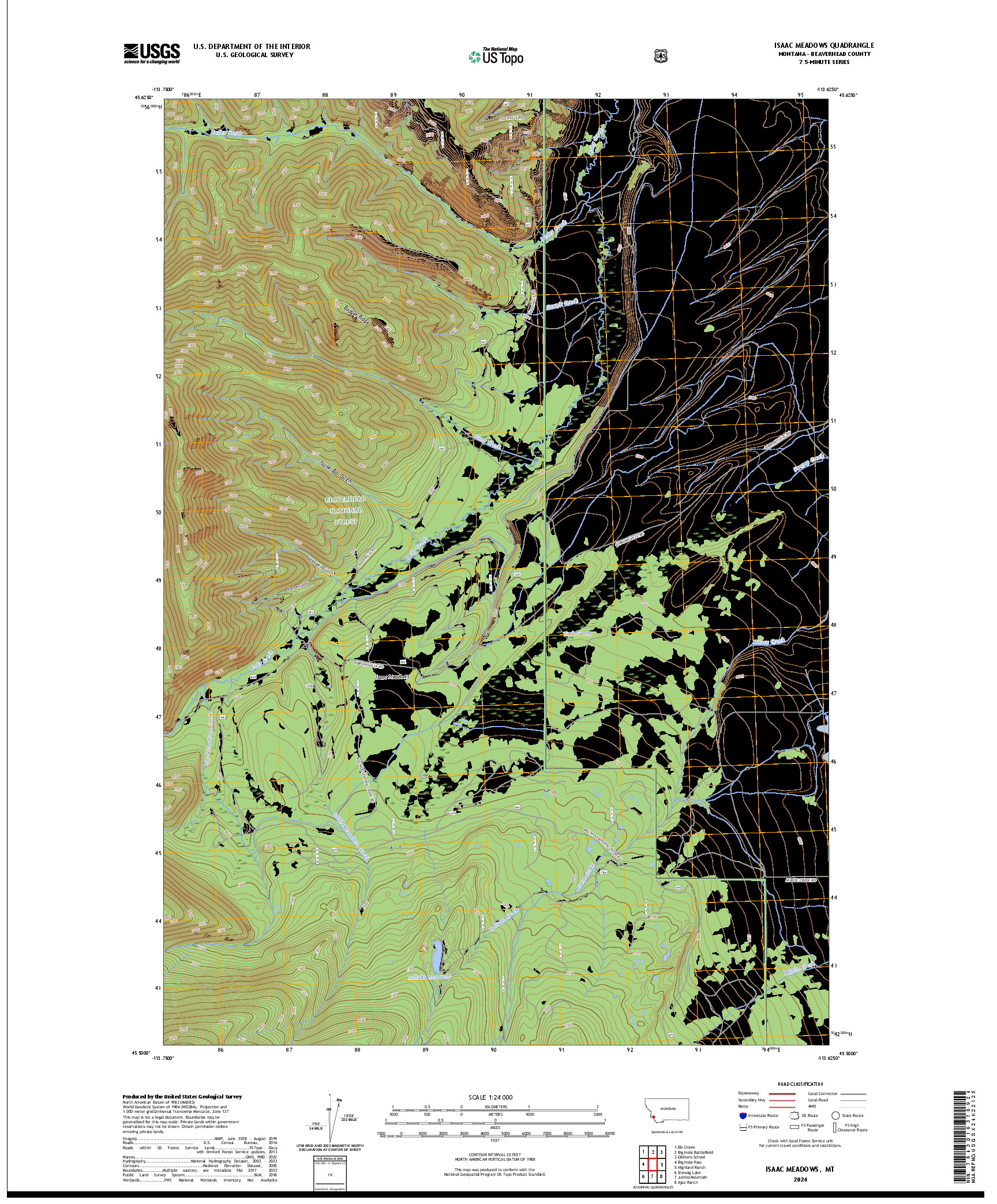 US TOPO 7.5-MINUTE MAP FOR ISAAC MEADOWS, MT