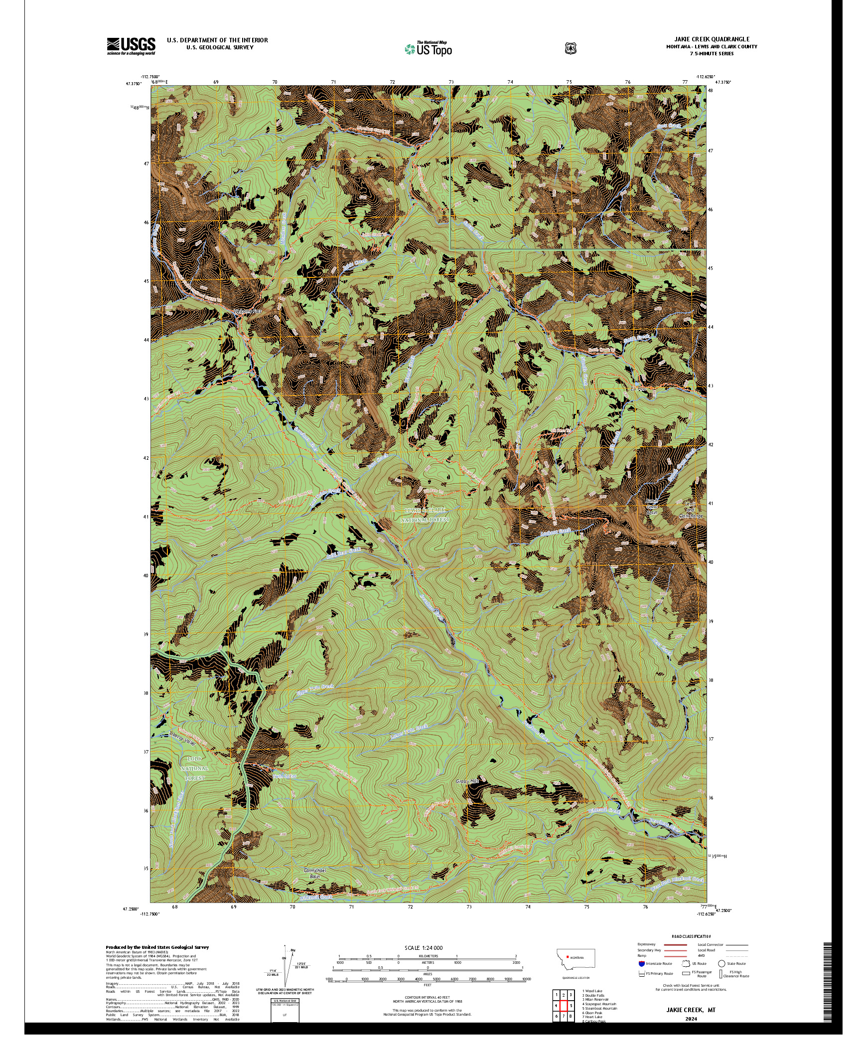 US TOPO 7.5-MINUTE MAP FOR JAKIE CREEK, MT