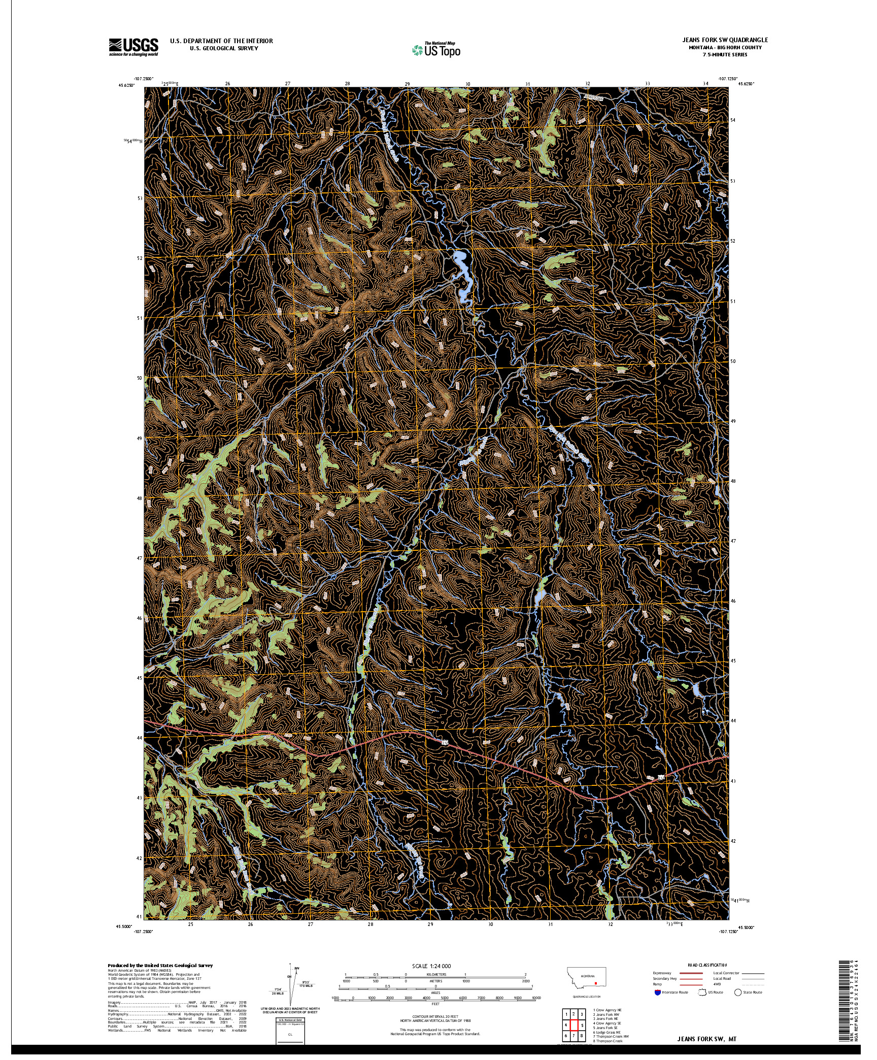 US TOPO 7.5-MINUTE MAP FOR JEANS FORK SW, MT