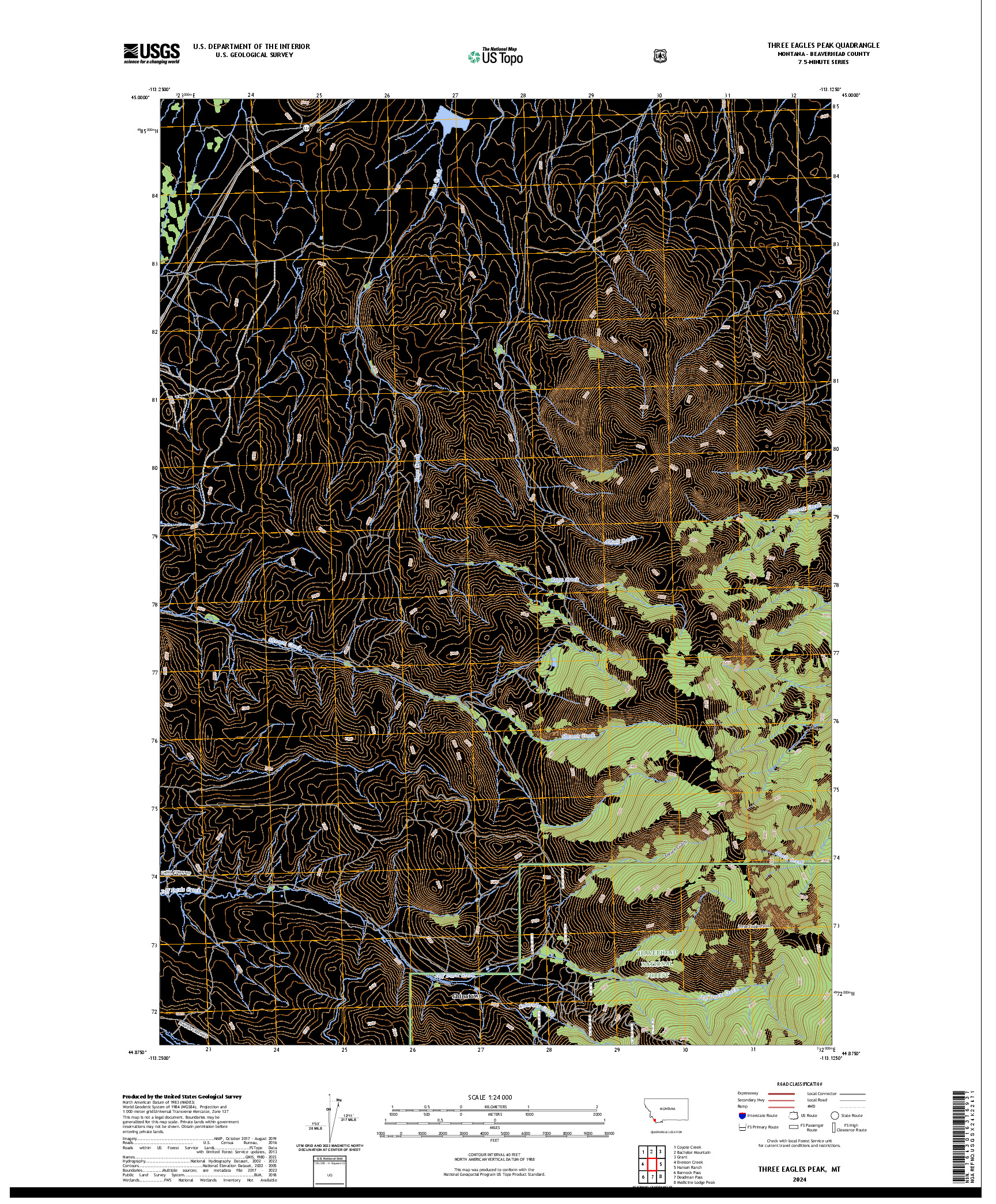 US TOPO 7.5-MINUTE MAP FOR THREE EAGLES PEAK, MT