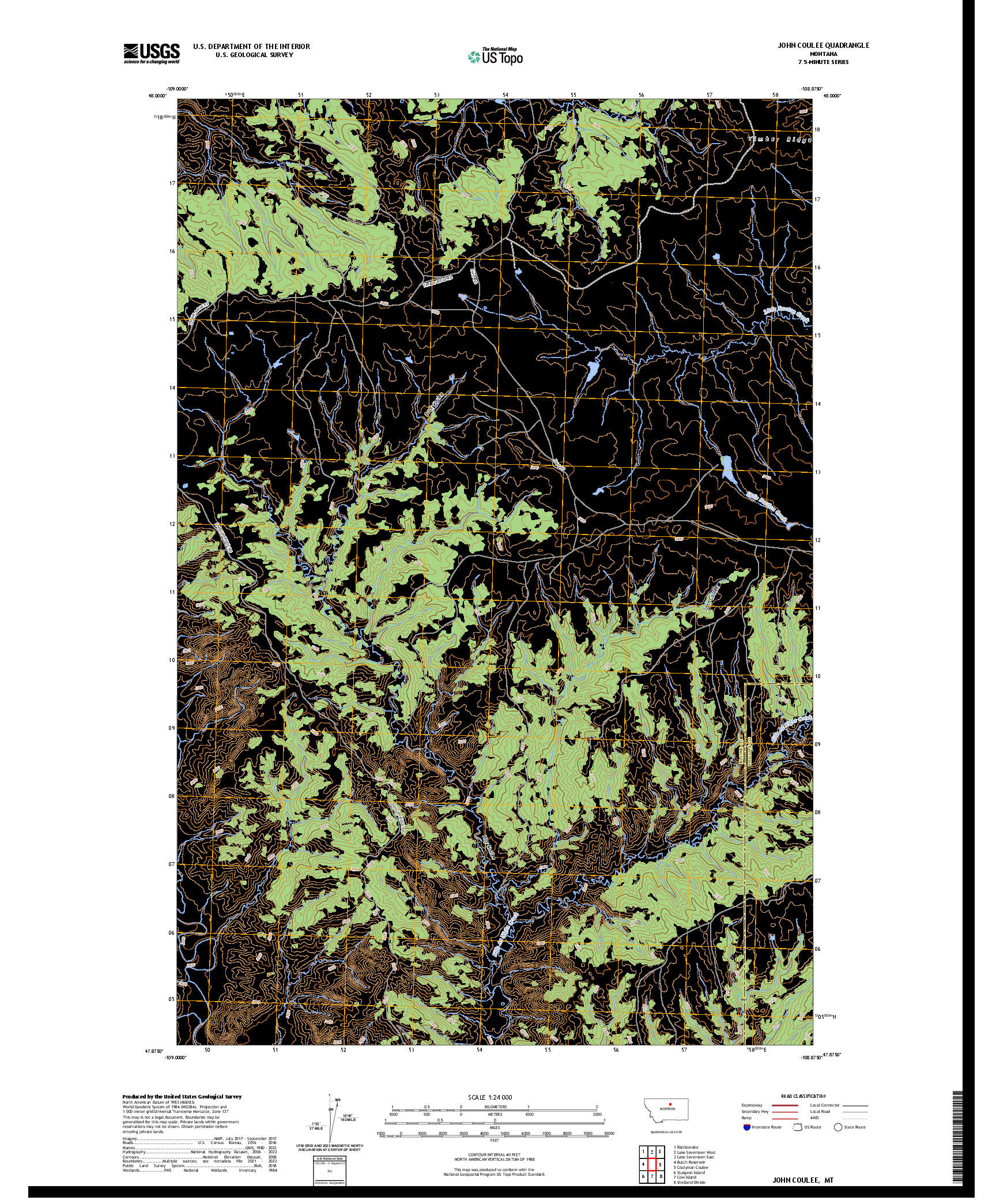 US TOPO 7.5-MINUTE MAP FOR JOHN COULEE, MT