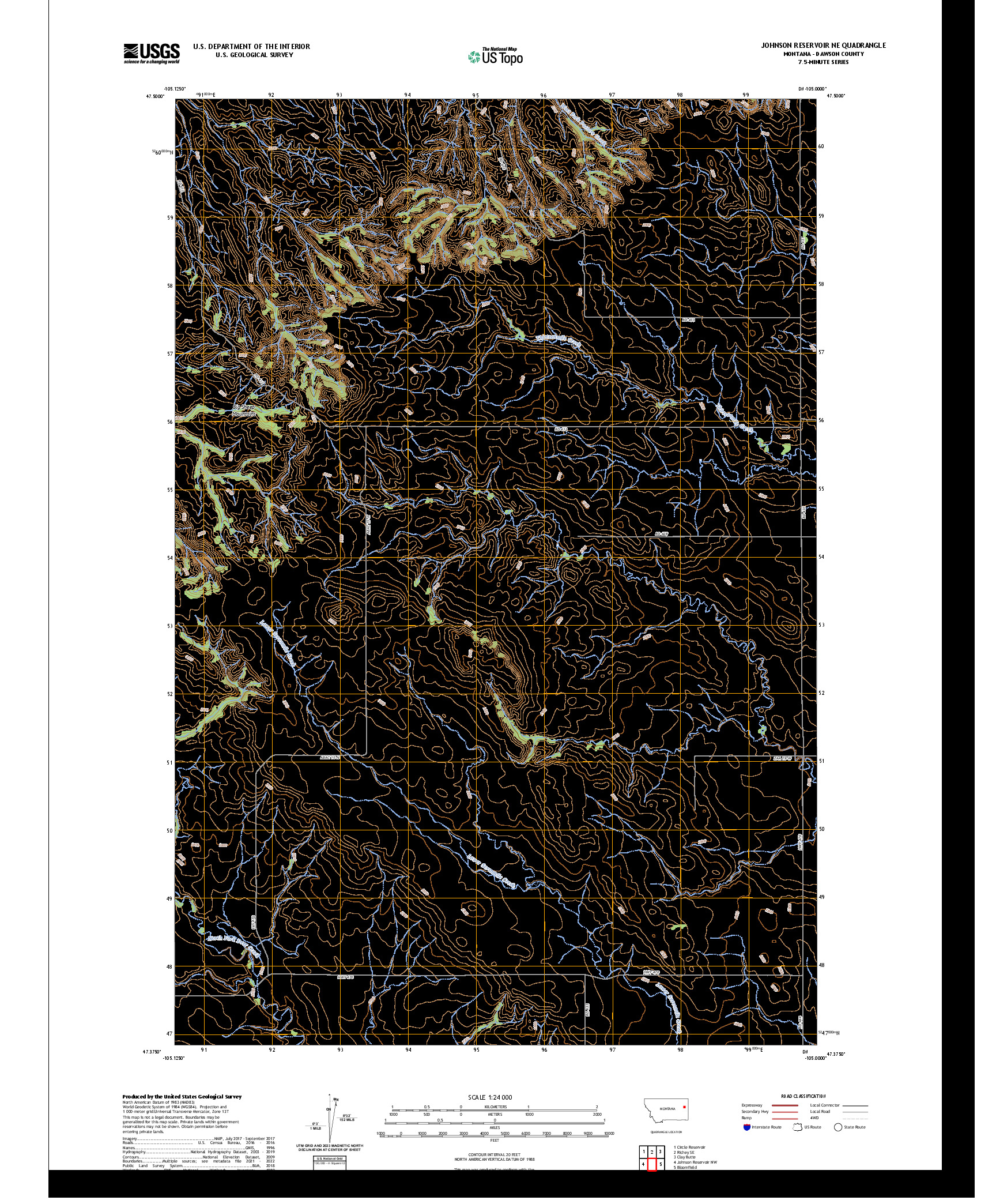 US TOPO 7.5-MINUTE MAP FOR JOHNSON RESERVOIR NE, MT