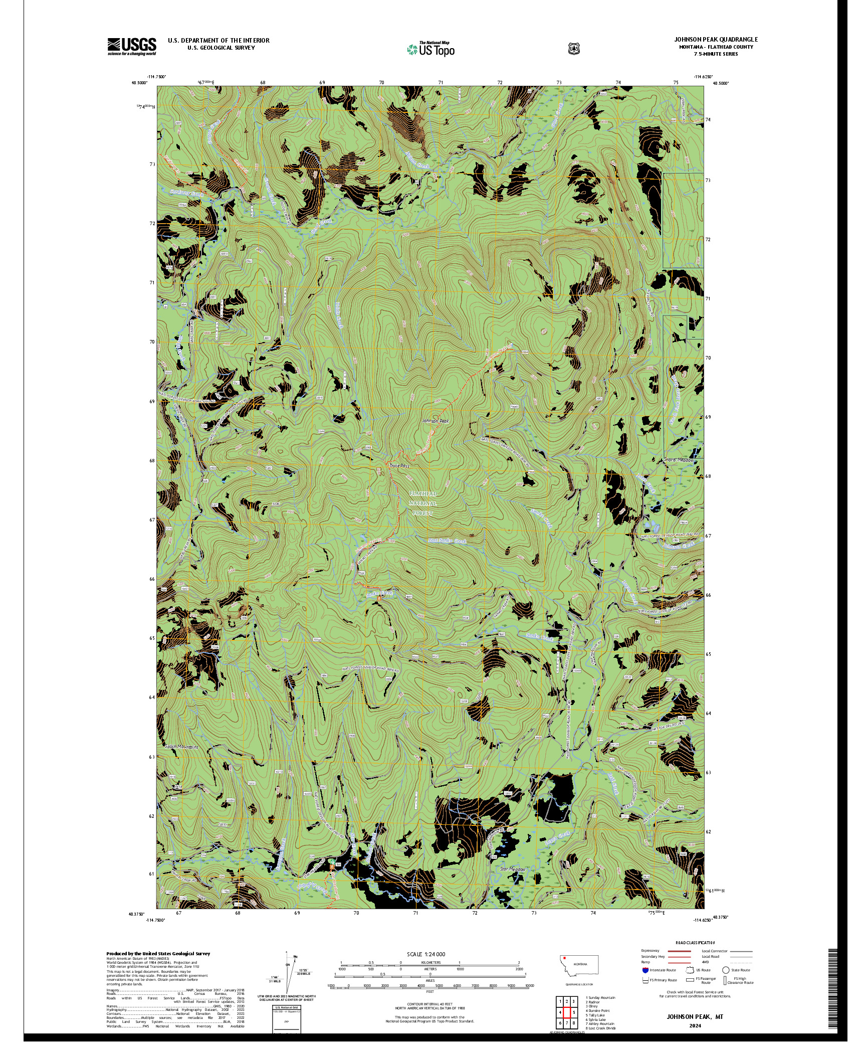 US TOPO 7.5-MINUTE MAP FOR JOHNSON PEAK, MT