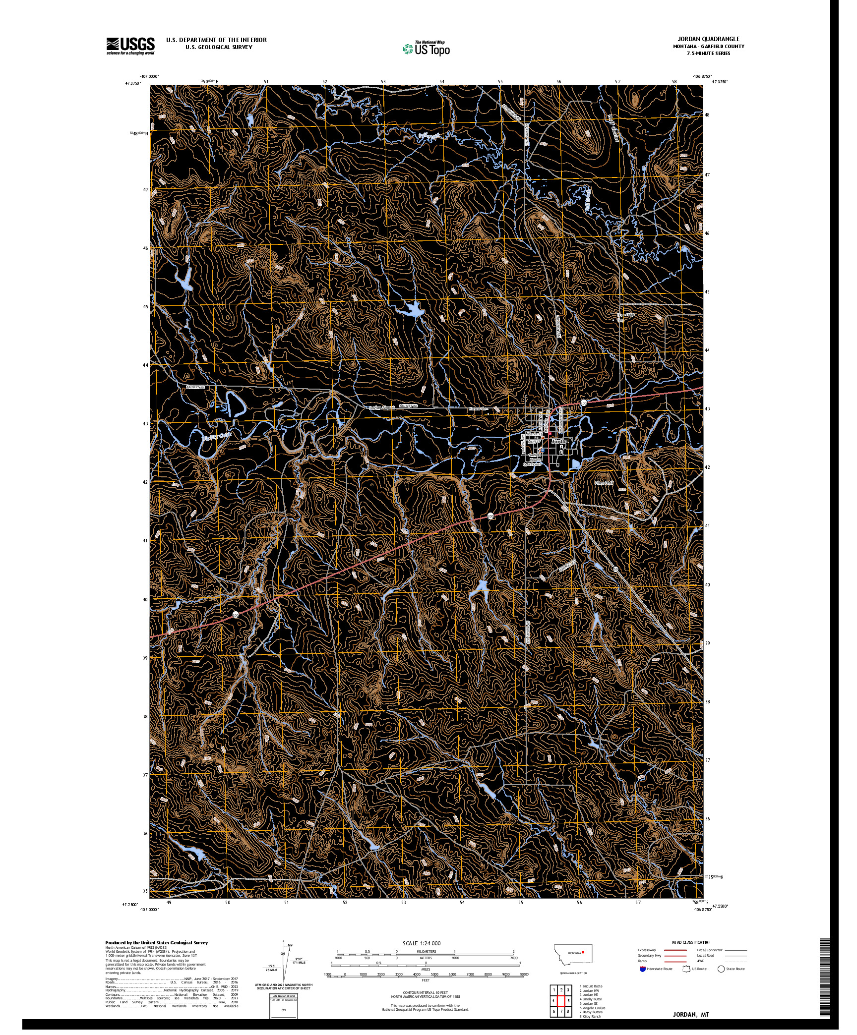 US TOPO 7.5-MINUTE MAP FOR JORDAN, MT
