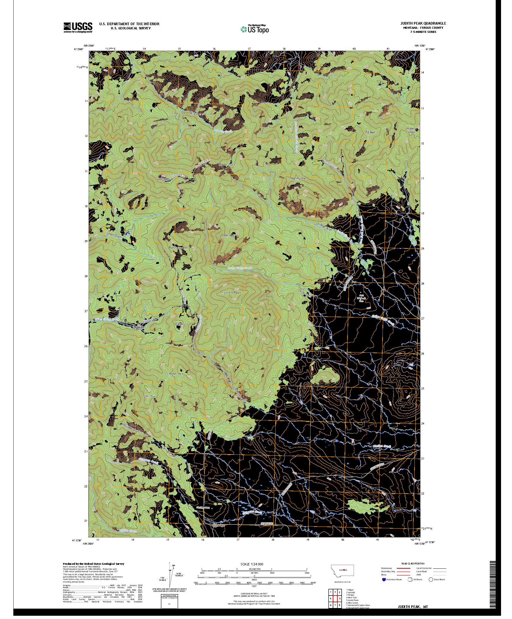 US TOPO 7.5-MINUTE MAP FOR JUDITH PEAK, MT