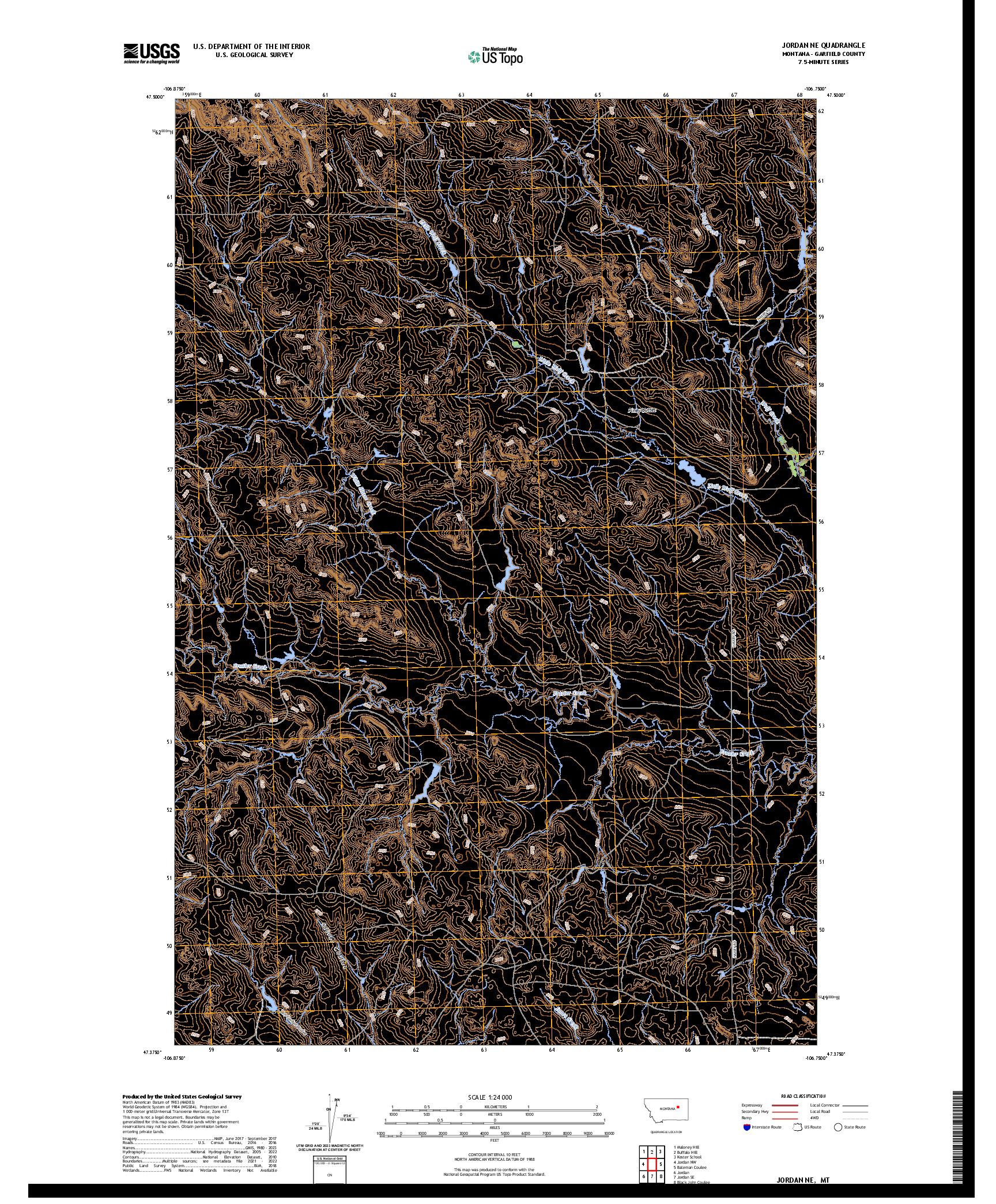 US TOPO 7.5-MINUTE MAP FOR JORDAN NE, MT