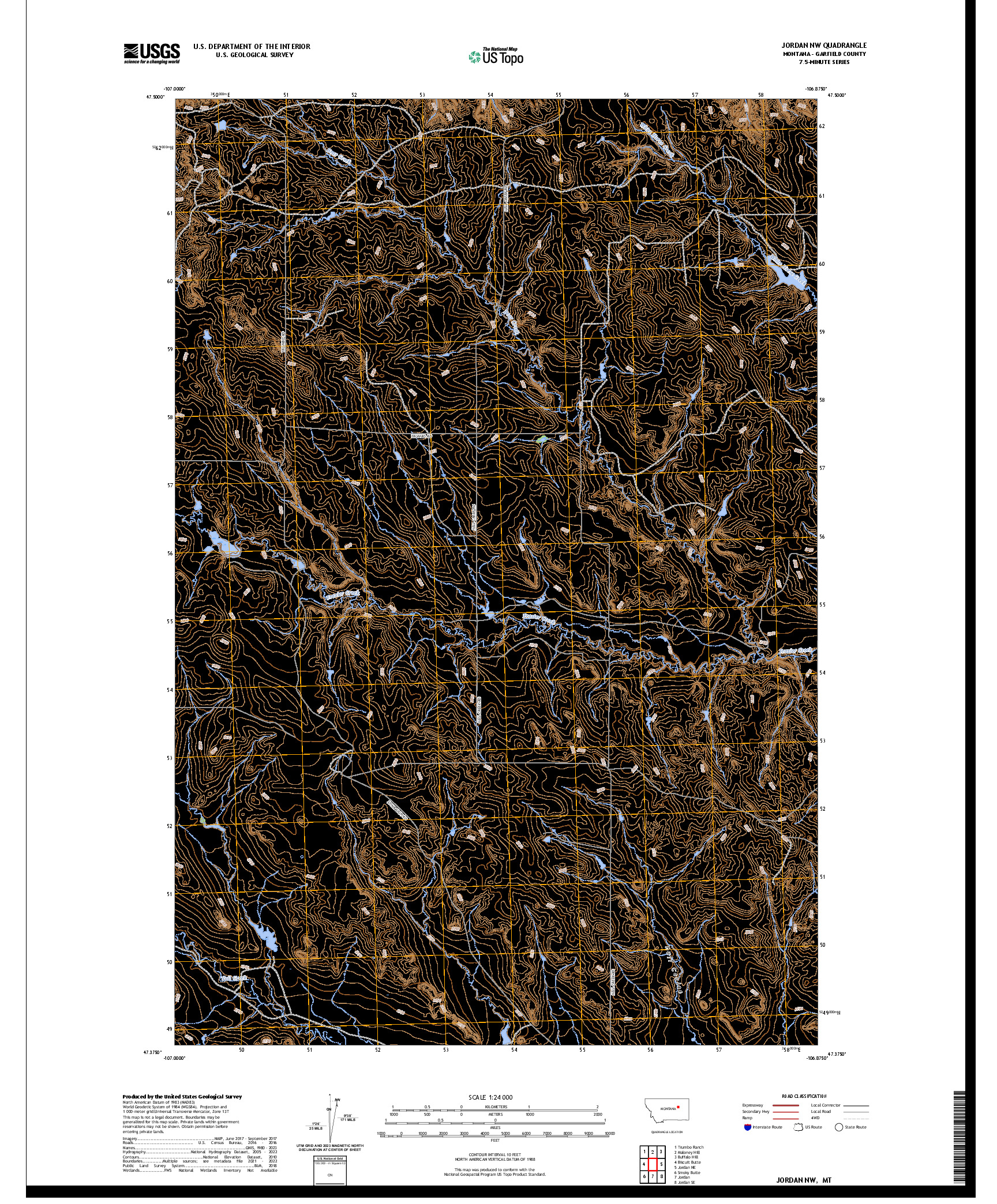 US TOPO 7.5-MINUTE MAP FOR JORDAN NW, MT