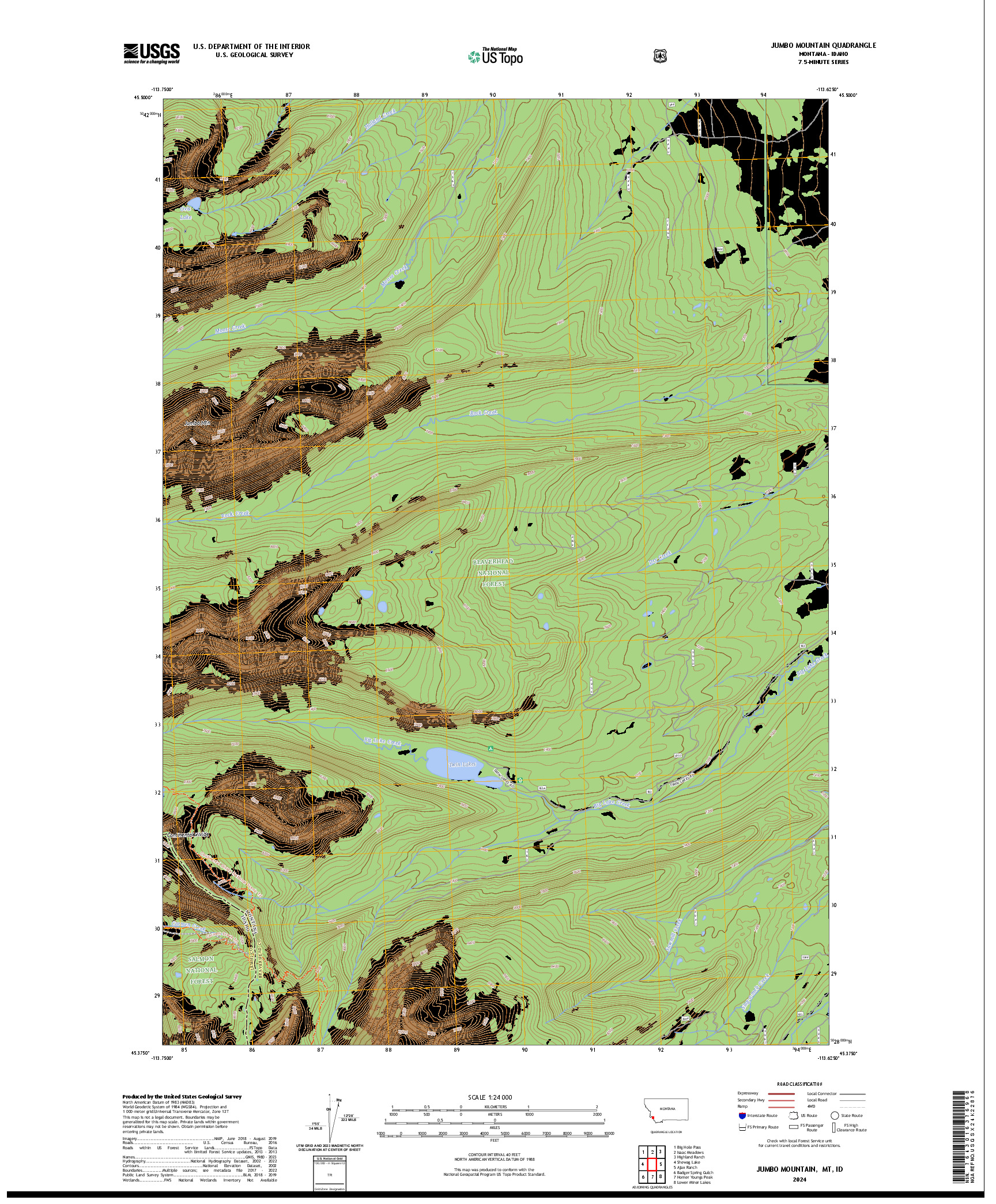 US TOPO 7.5-MINUTE MAP FOR JUMBO MOUNTAIN, MT,ID
