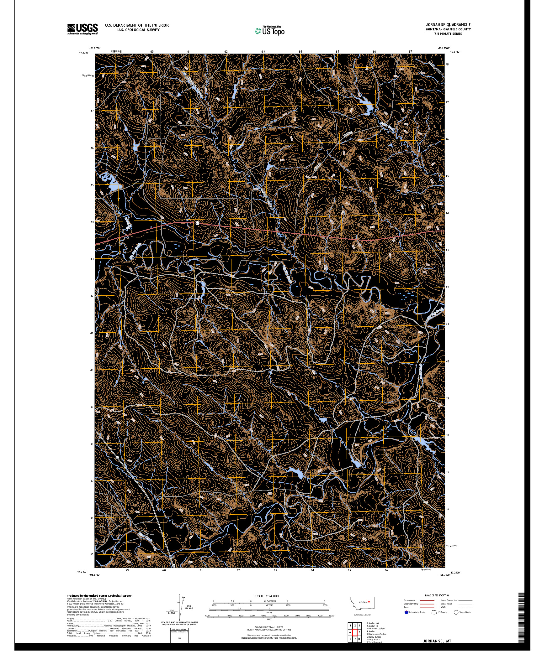 US TOPO 7.5-MINUTE MAP FOR JORDAN SE, MT