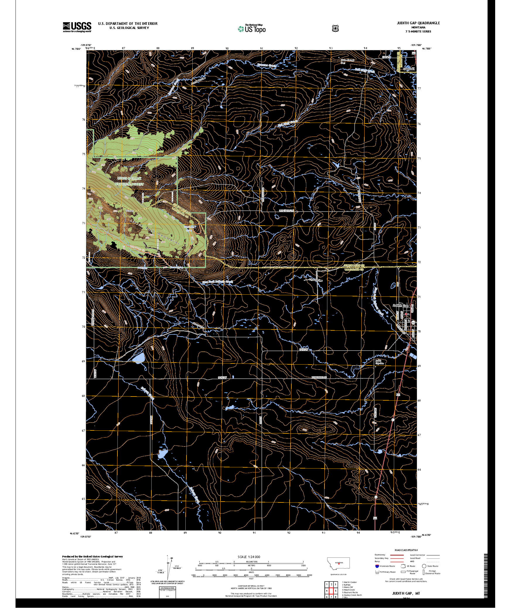 US TOPO 7.5-MINUTE MAP FOR JUDITH GAP, MT