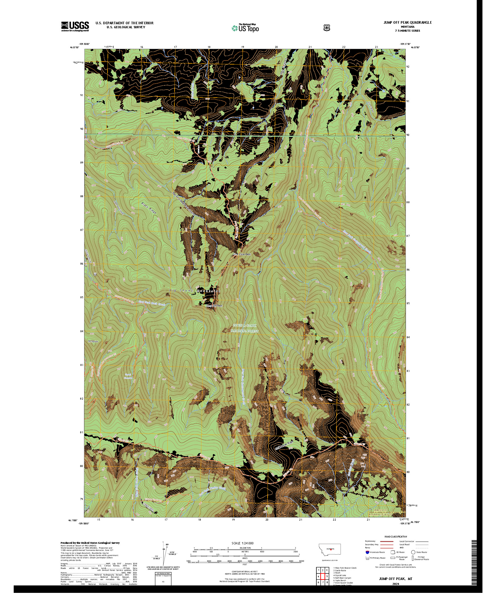 US TOPO 7.5-MINUTE MAP FOR JUMP OFF PEAK, MT