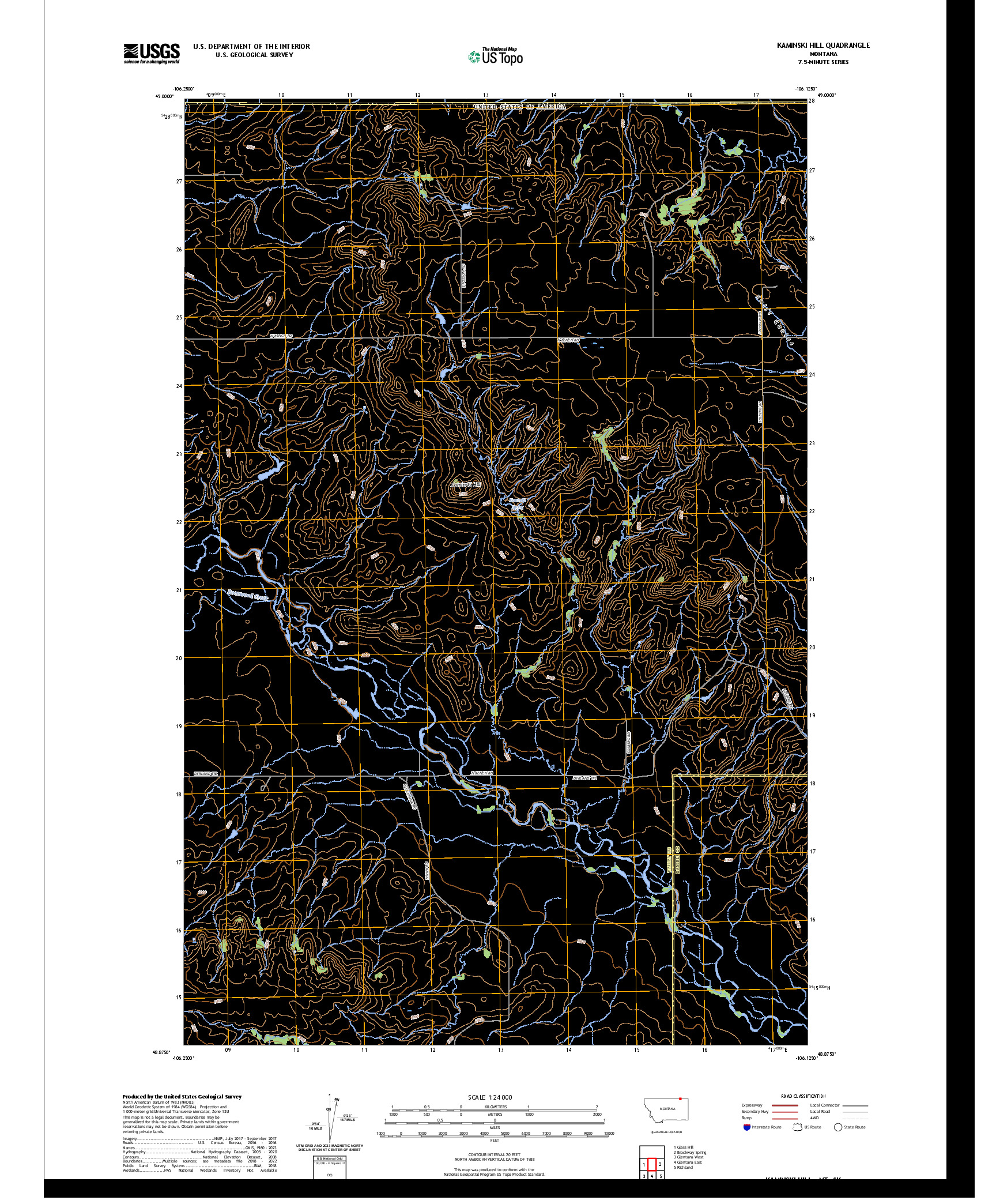 US TOPO 7.5-MINUTE MAP FOR KAMINSKI HILL, MT,SK