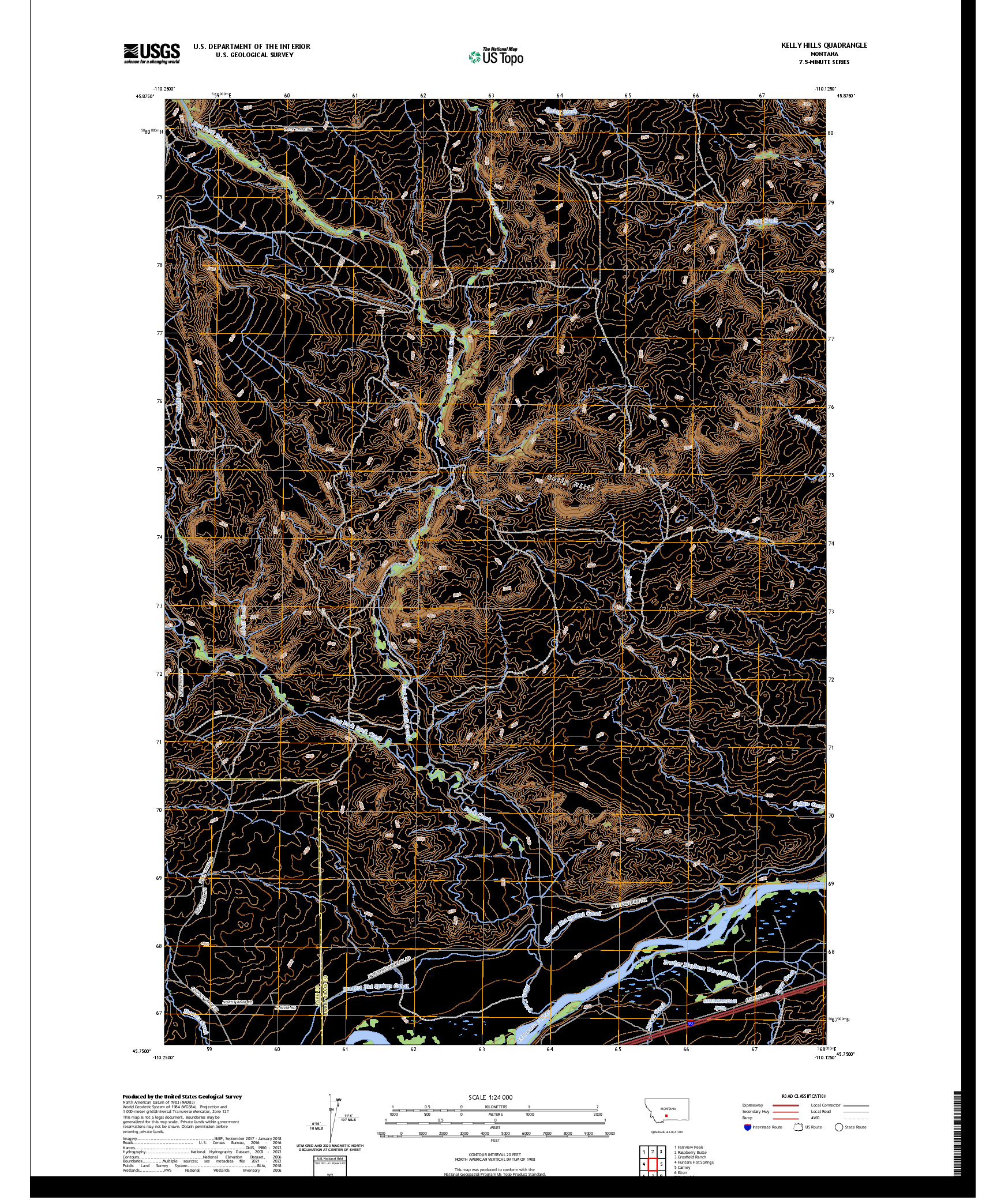 US TOPO 7.5-MINUTE MAP FOR KELLY HILLS, MT