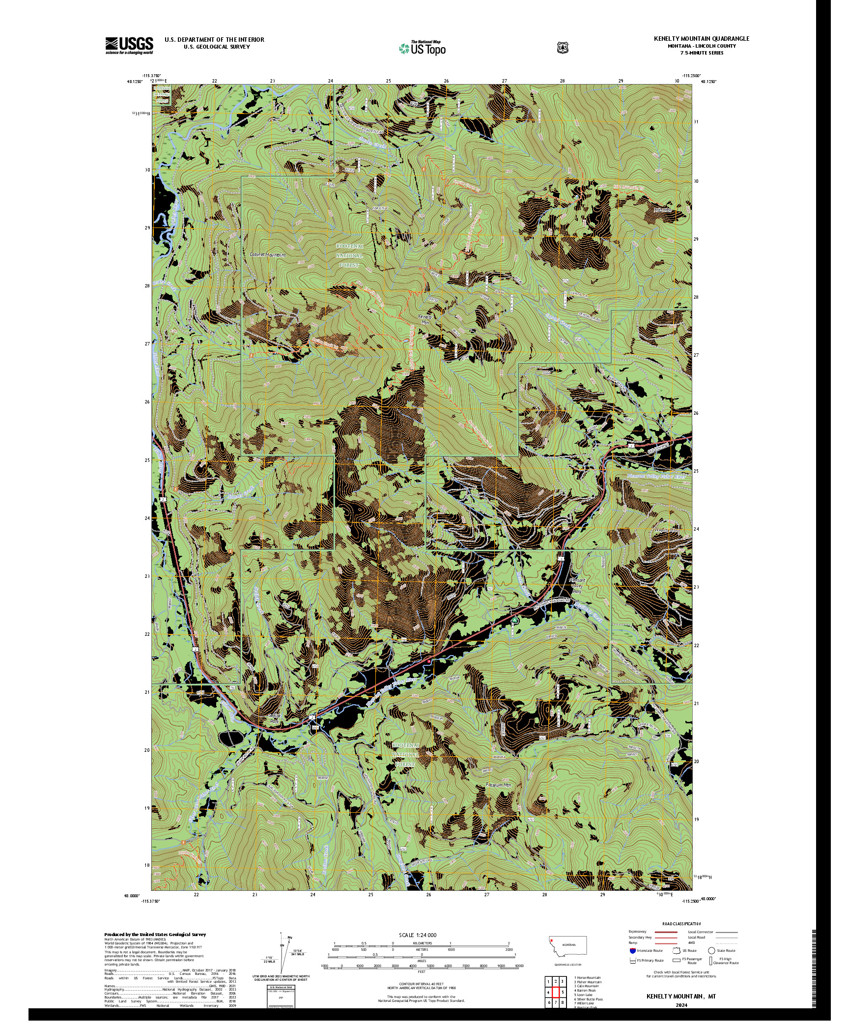 US TOPO 7.5-MINUTE MAP FOR KENELTY MOUNTAIN, MT